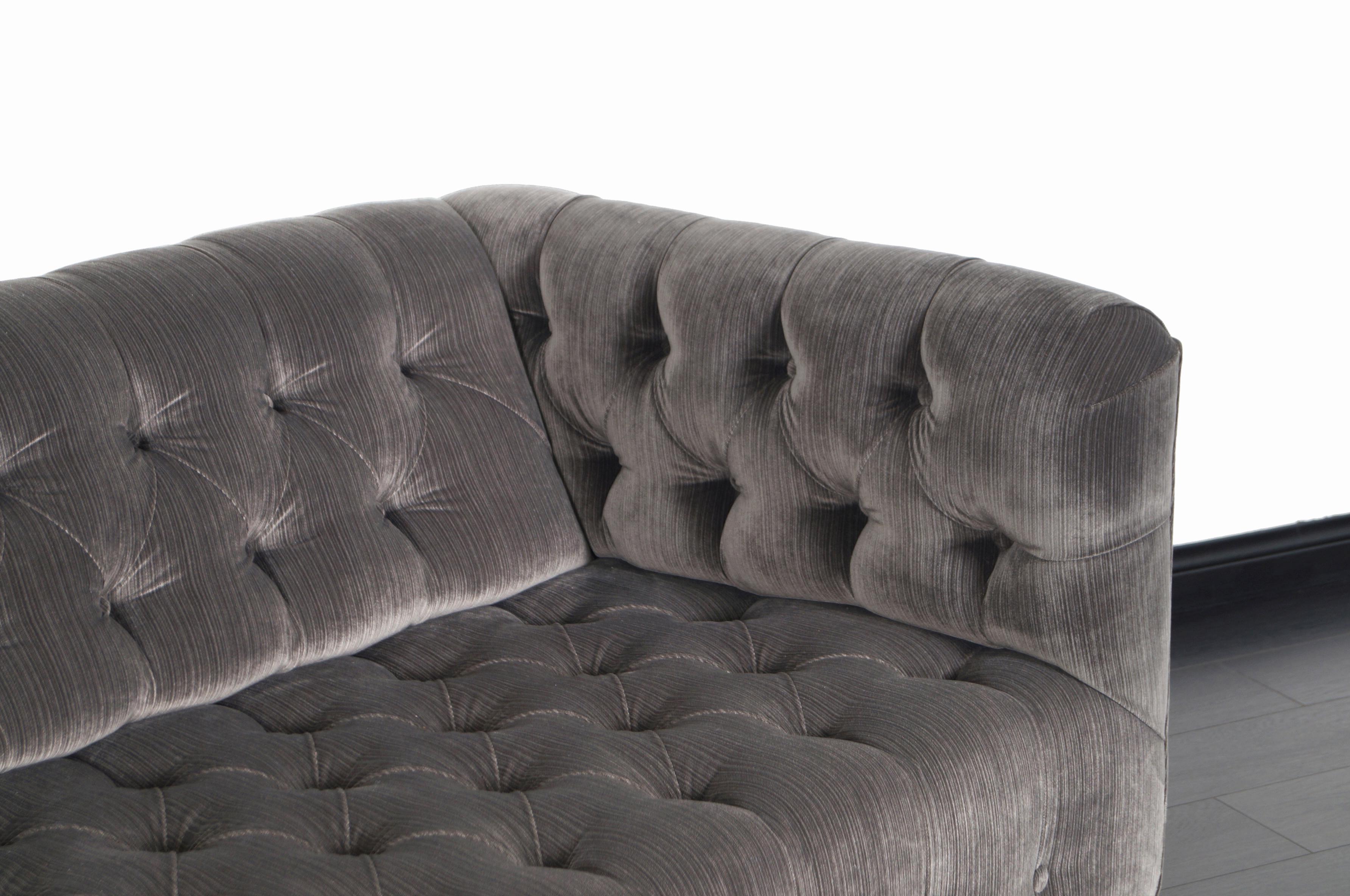 Fabric Vintage Tufted Chrome Sofa by George Kasparian