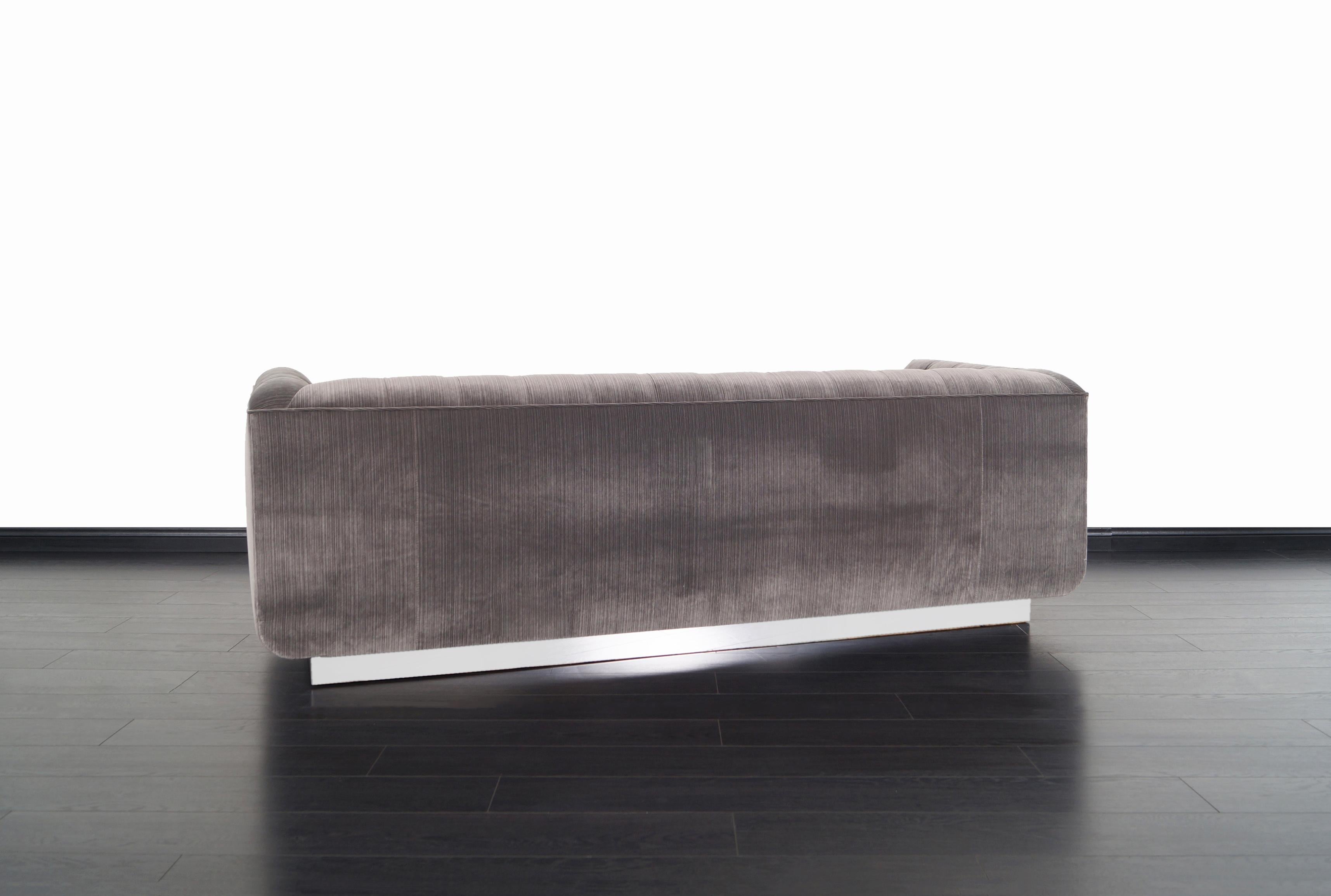 Vintage Tufted Chrome Sofa by George Kasparian 1