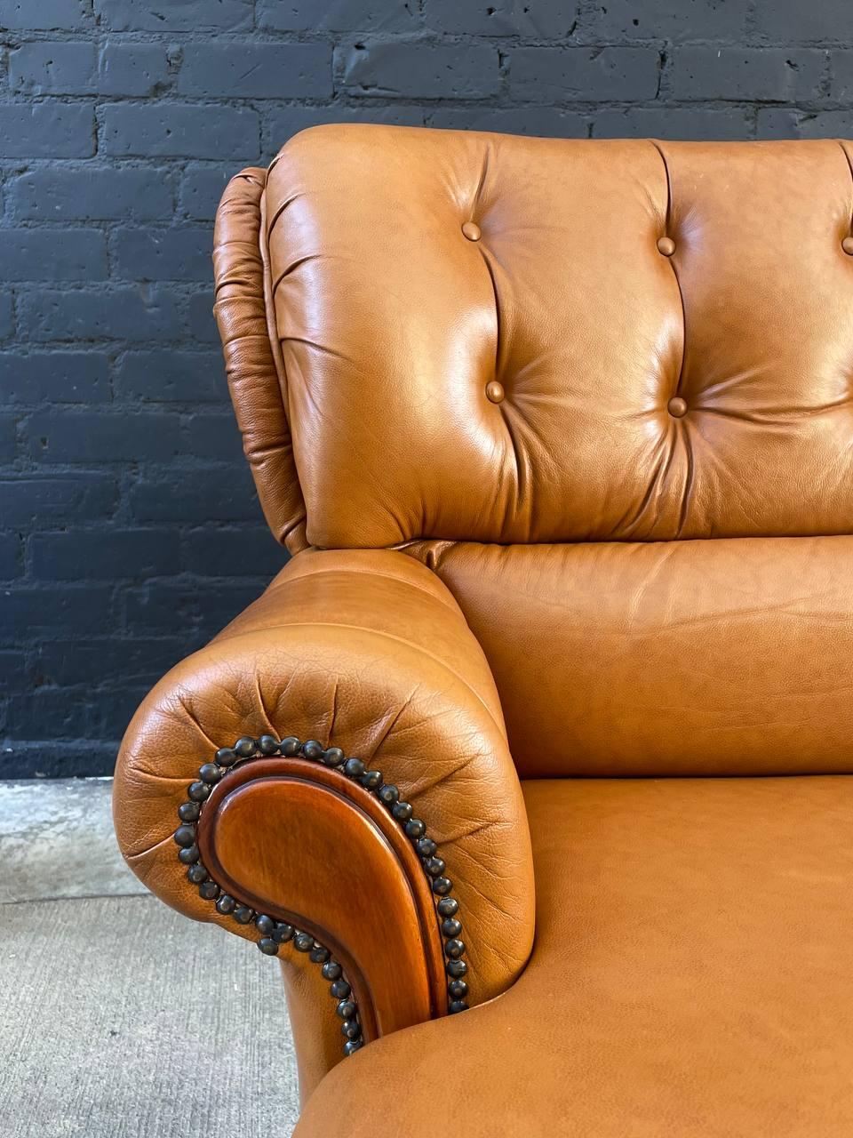 Vintage Tufted Honey Brown Leather Sofa For Sale 2