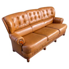 Retro Tufted Honey Brown Leather Sofa