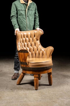 Vintage Tufted Leather Chesterfield Barrel Chair