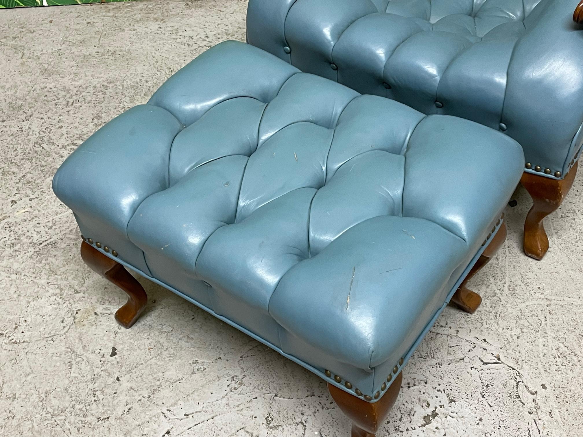 Vintage Tufted Leather Chesterfield Lounge Chair and Ottoman 2