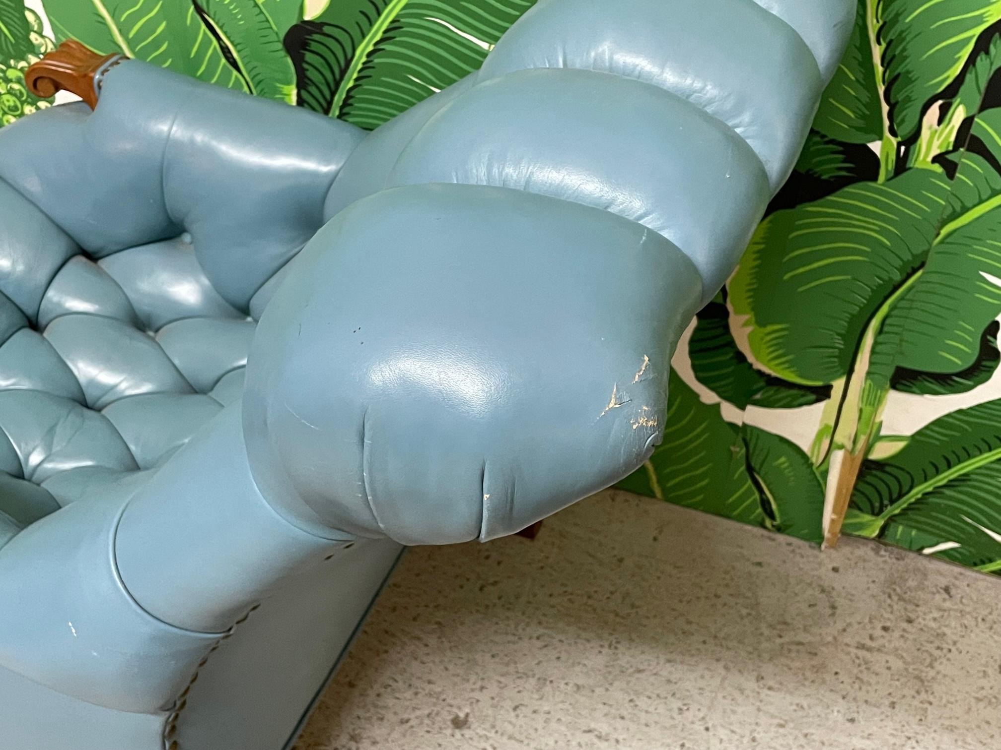 Vintage Tufted Leather Chesterfield Lounge Chair and Ottoman 3