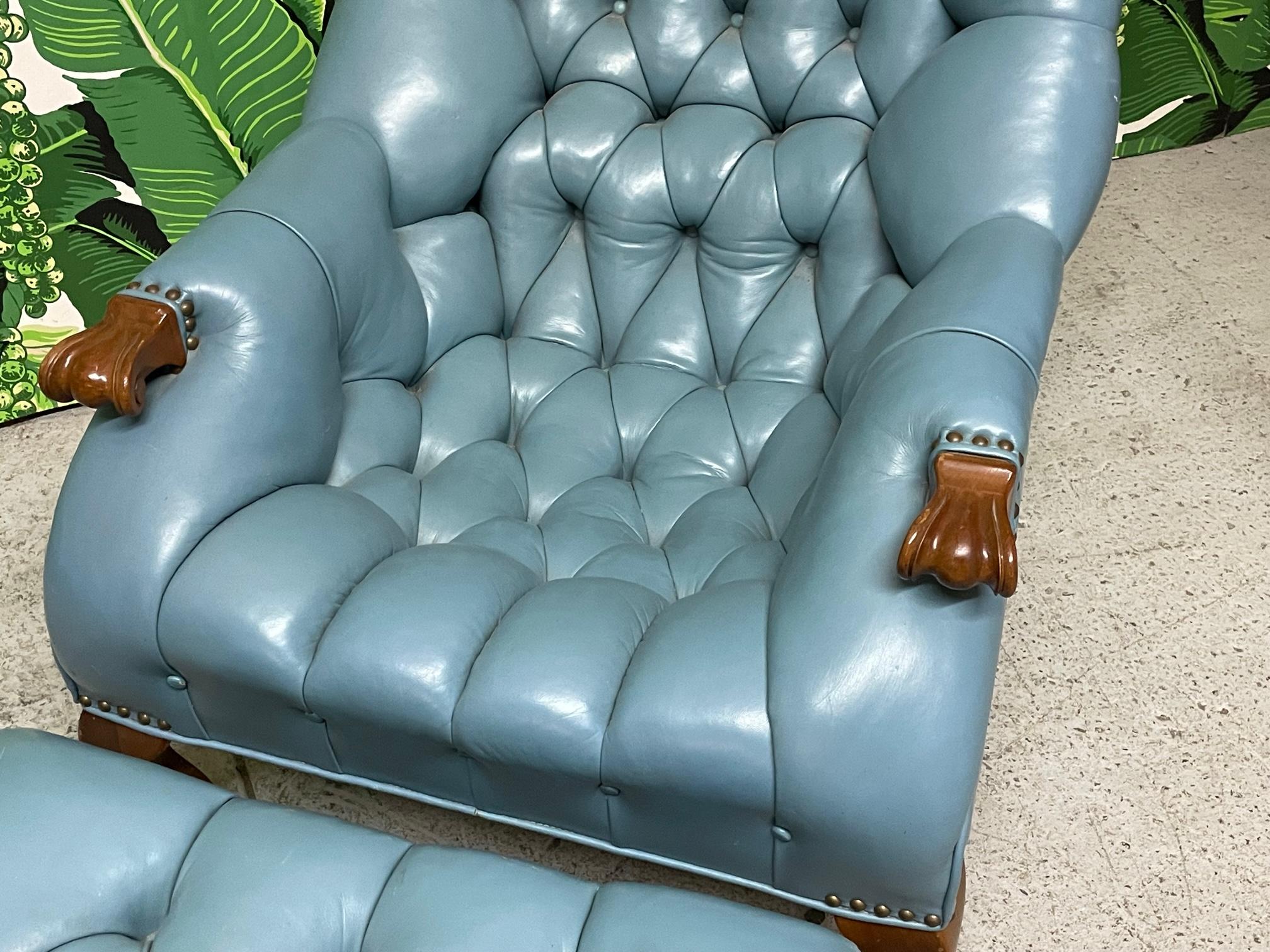 Vintage Tufted Leather Chesterfield Lounge Chair and Ottoman In Good Condition In Jacksonville, FL
