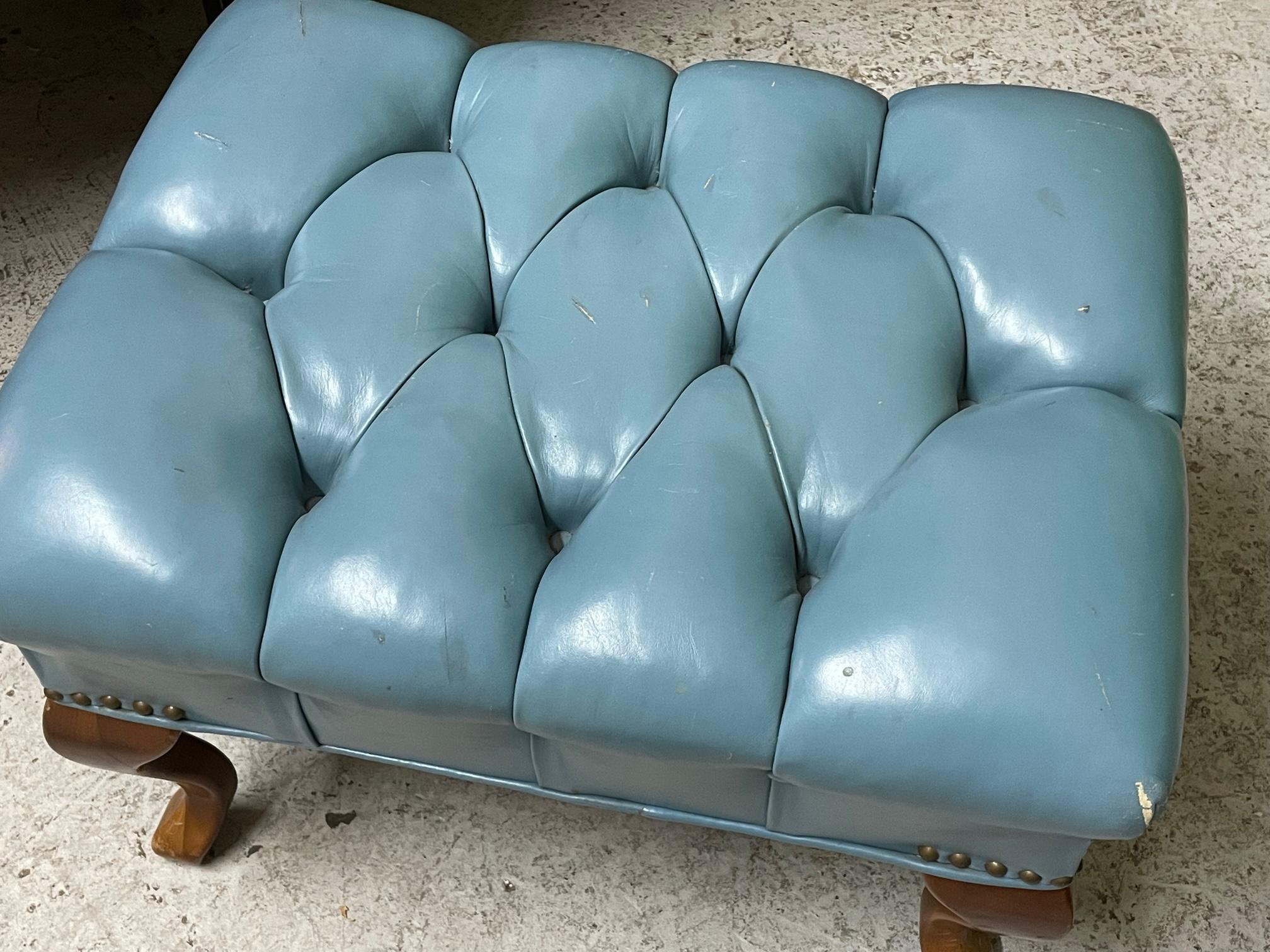 Late 20th Century Vintage Tufted Leather Chesterfield Lounge Chair and Ottoman