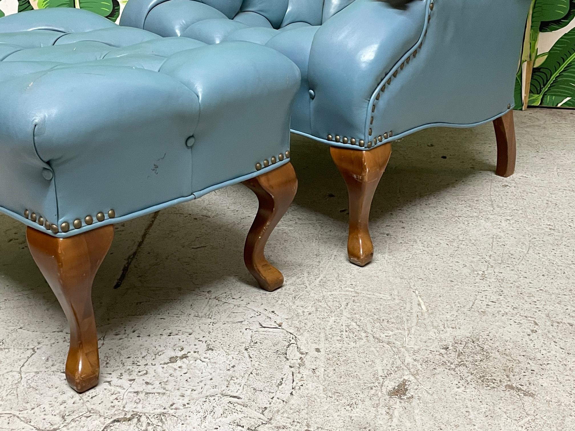 Vintage Tufted Leather Chesterfield Lounge Chair and Ottoman 1