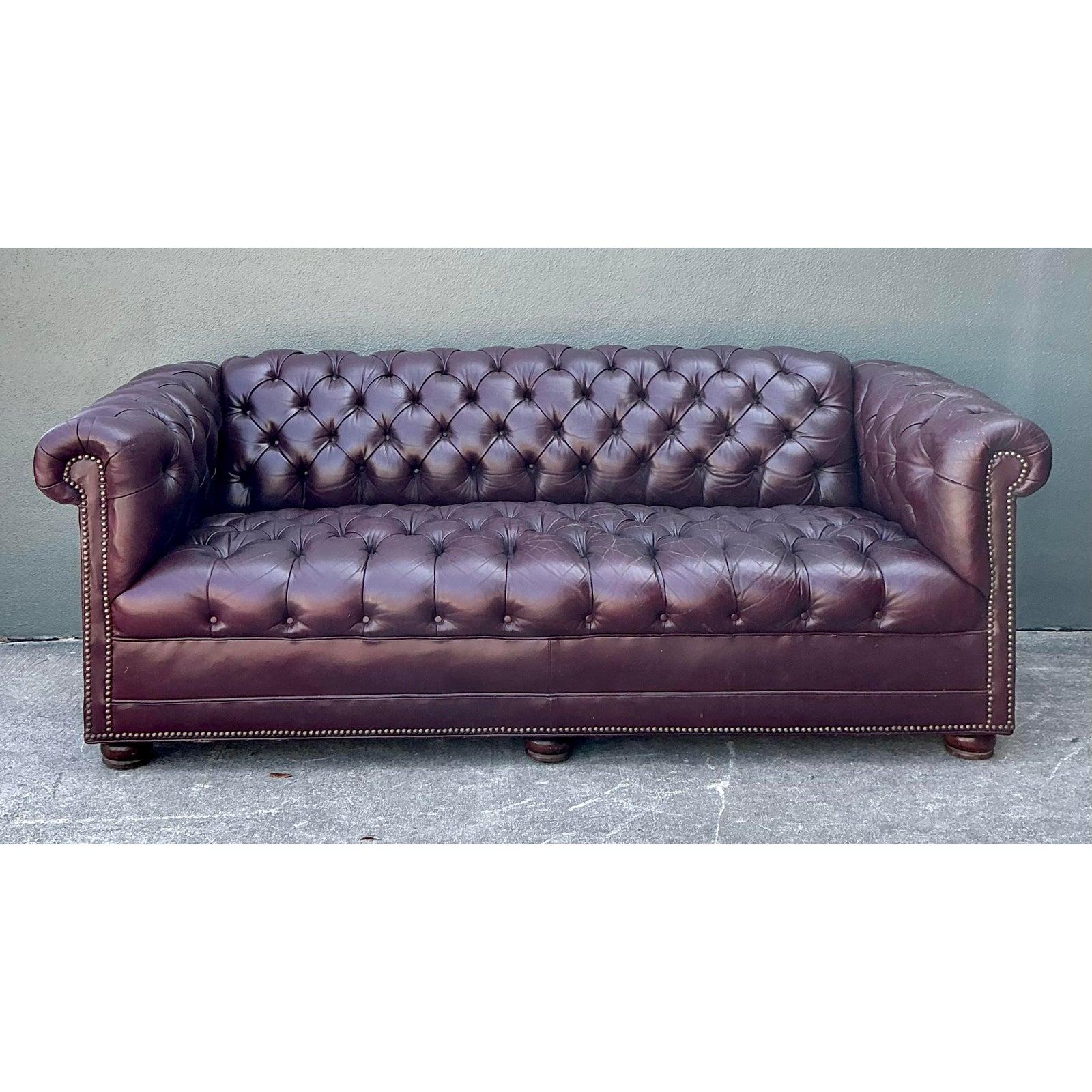Vintage Tufted Leather Chesterfield Sofa For Sale at 1stDibs