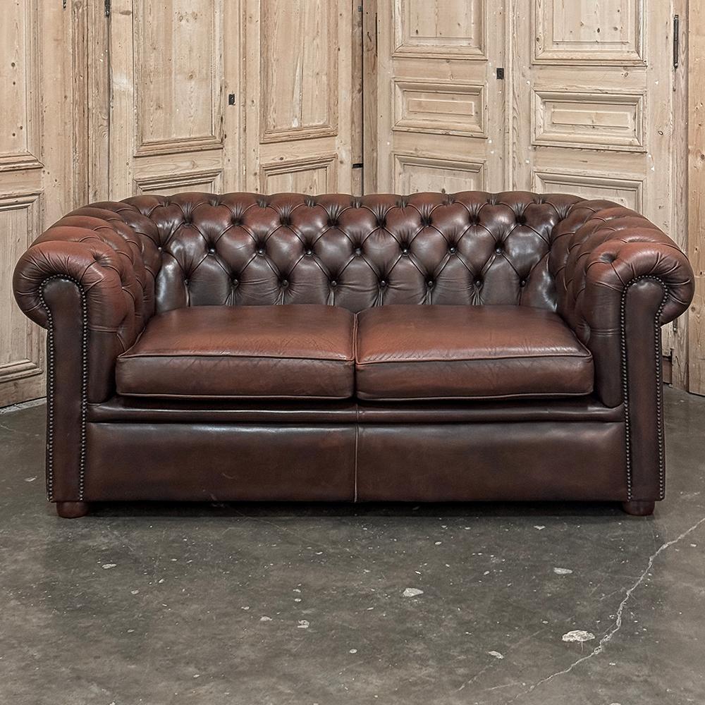 French Vintage Tufted Leather Chesterfield Sofa For Sale