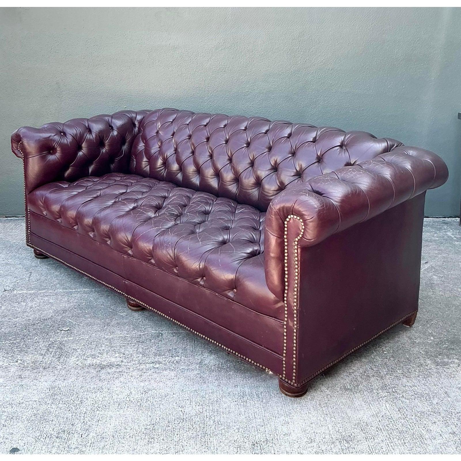 Vintage Tufted Leather Chesterfield Sofa For Sale at 1stDibs
