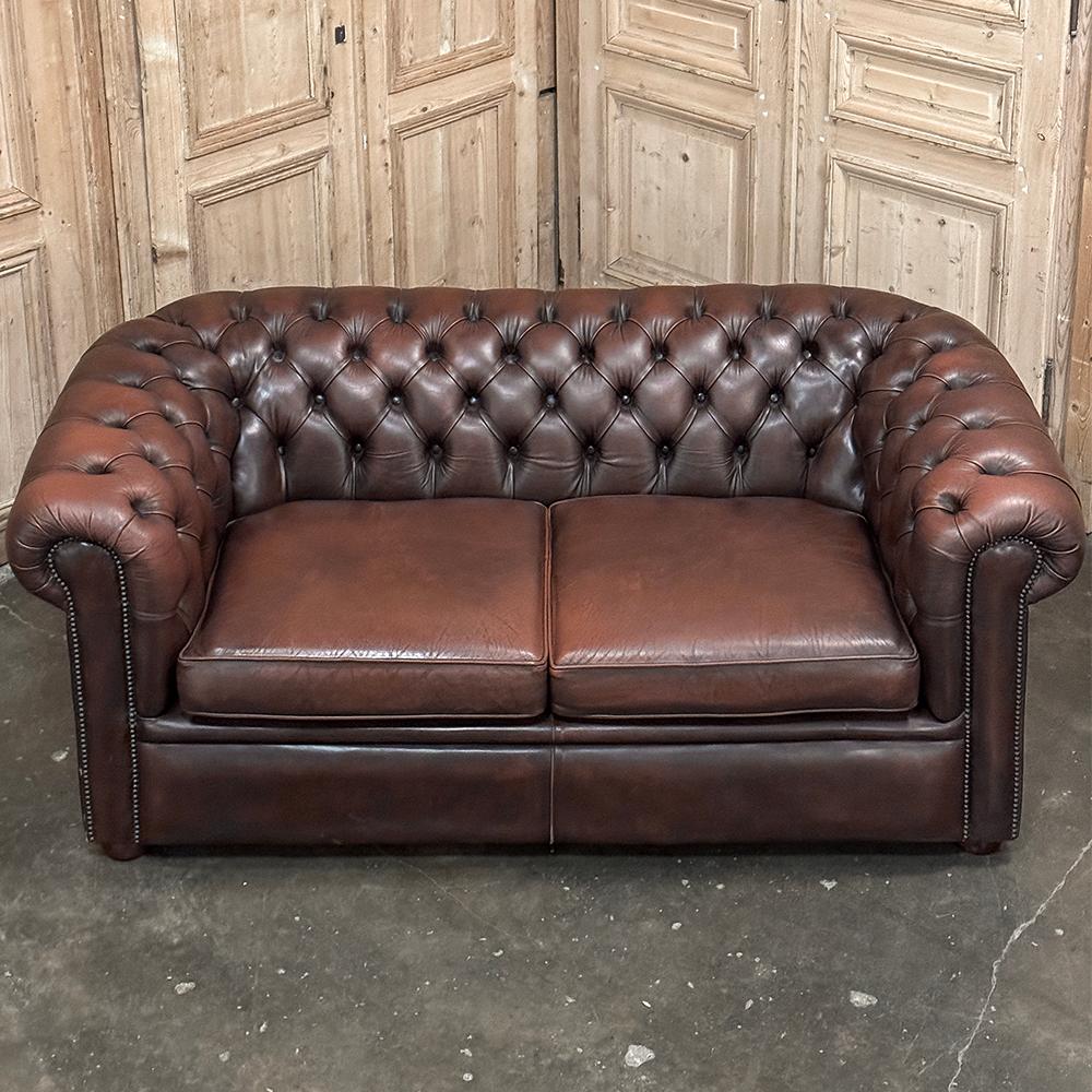 Hand-Crafted Vintage Tufted Leather Chesterfield Sofa For Sale