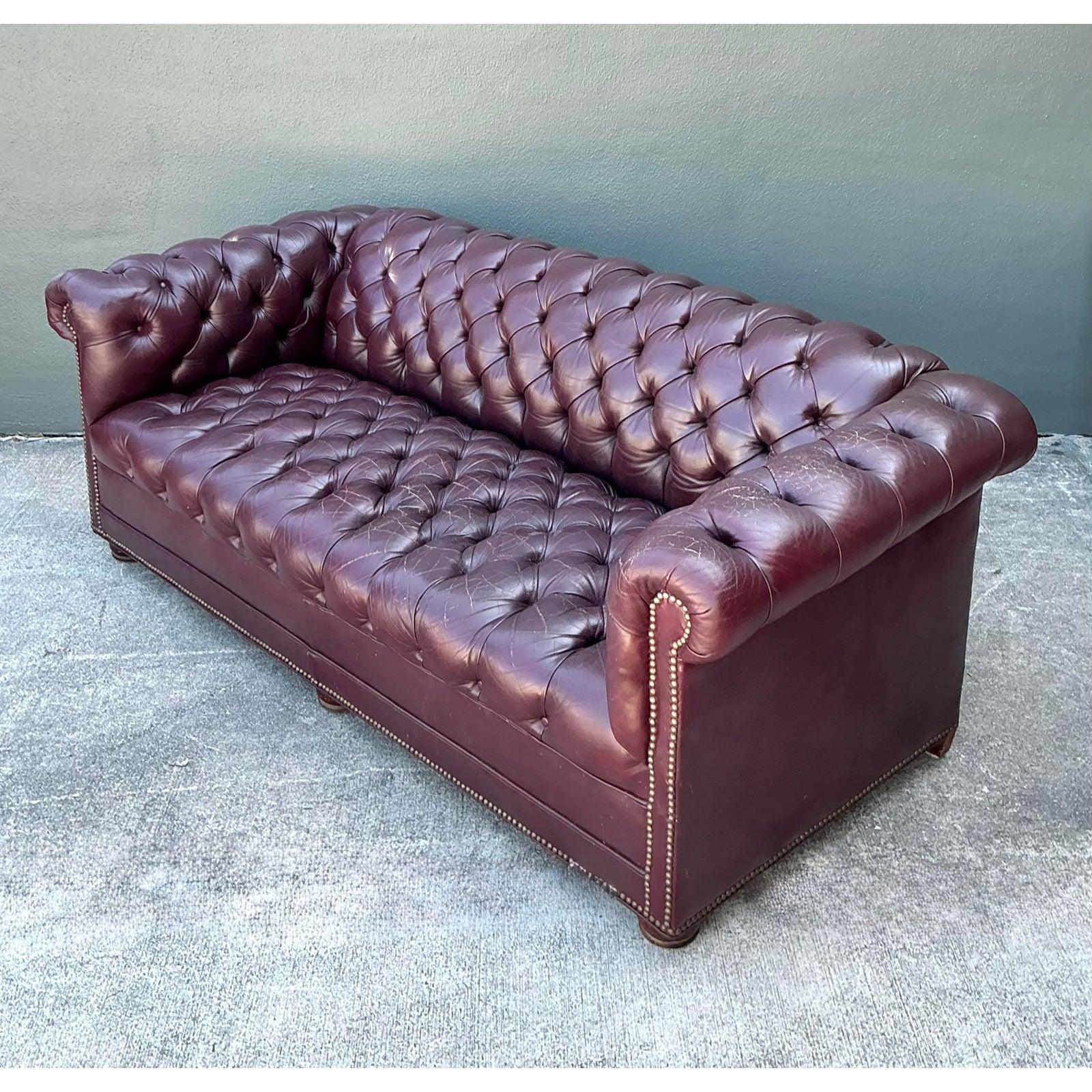 Vintage Tufted Leather Chesterfield Sofa For Sale at 1stDibs