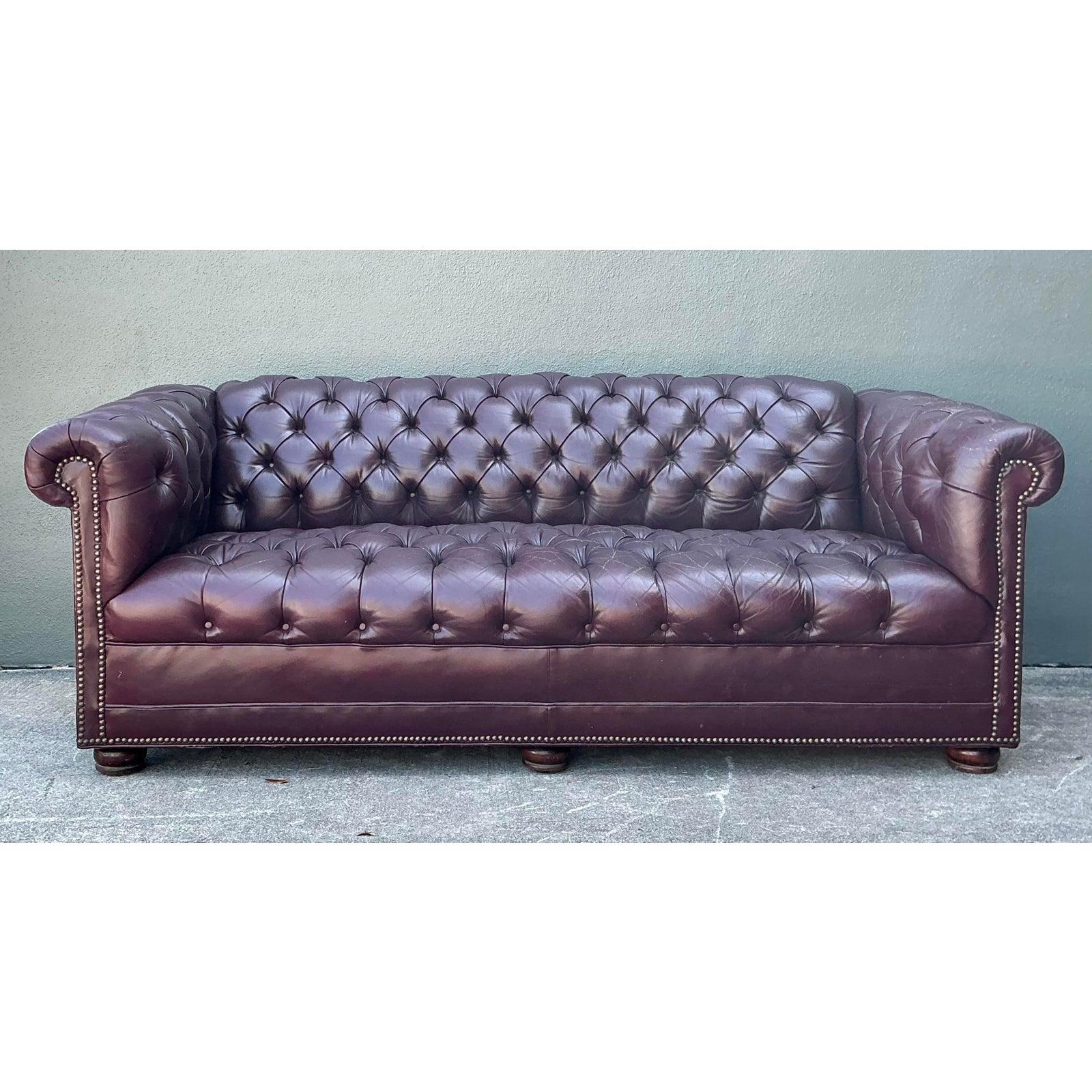 Vintage Tufted Leather Chesterfield Sofa For Sale at 1stDibs