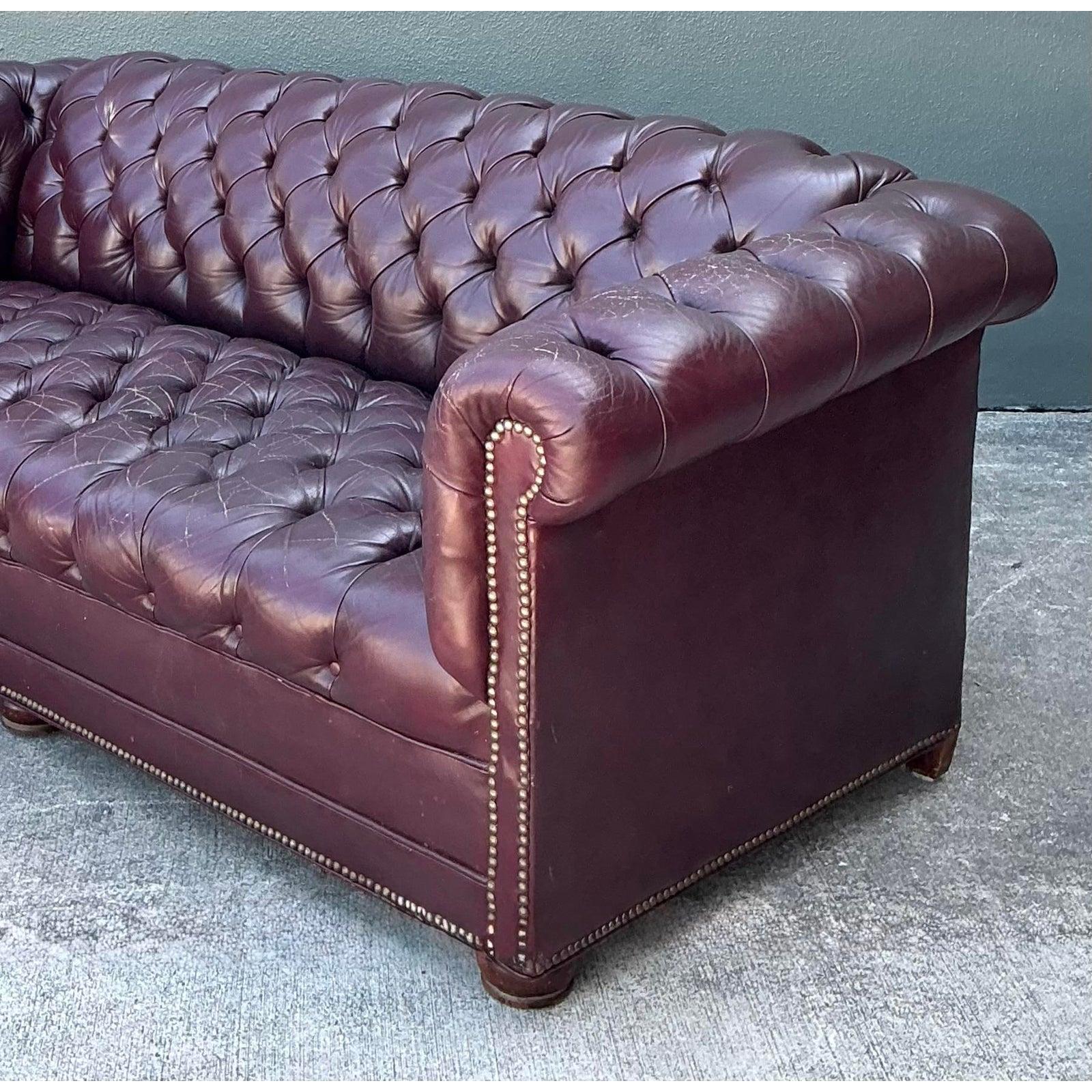 Vintage Tufted Leather Chesterfield Sofa For Sale at 1stDibs