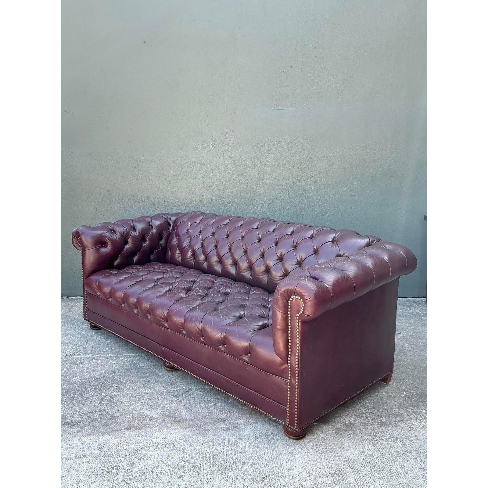 Vintage Tufted Leather Chesterfield Sofa For Sale at 1stDibs