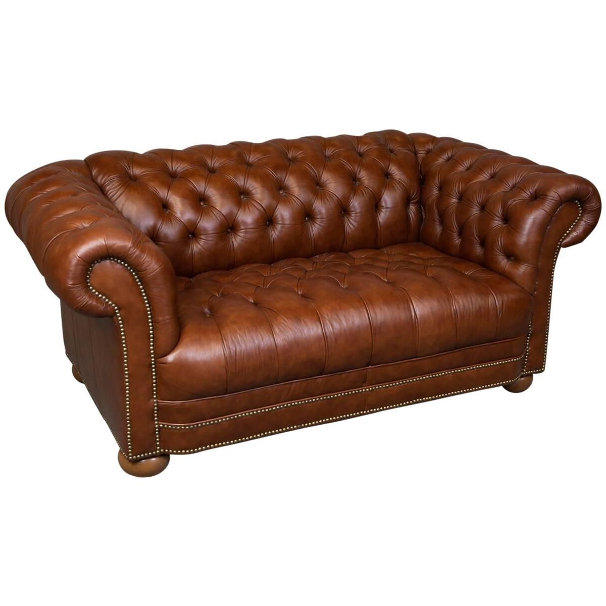 Vintage Tufted Leather Chesterfield Sofa For Sale