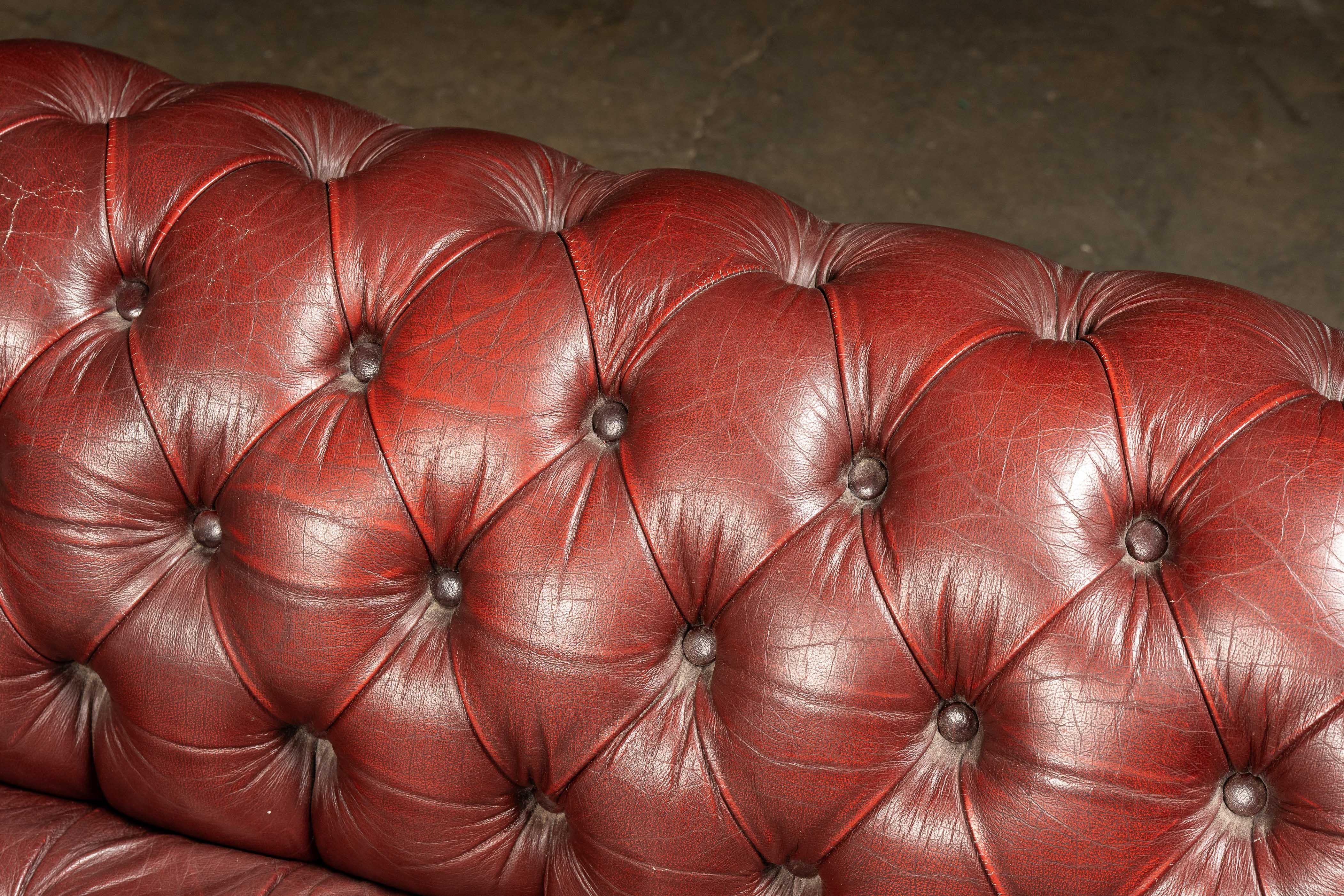 Vintage Tufted Leather Chesterfield Sofa in Burgundy For Sale at 1stDibs