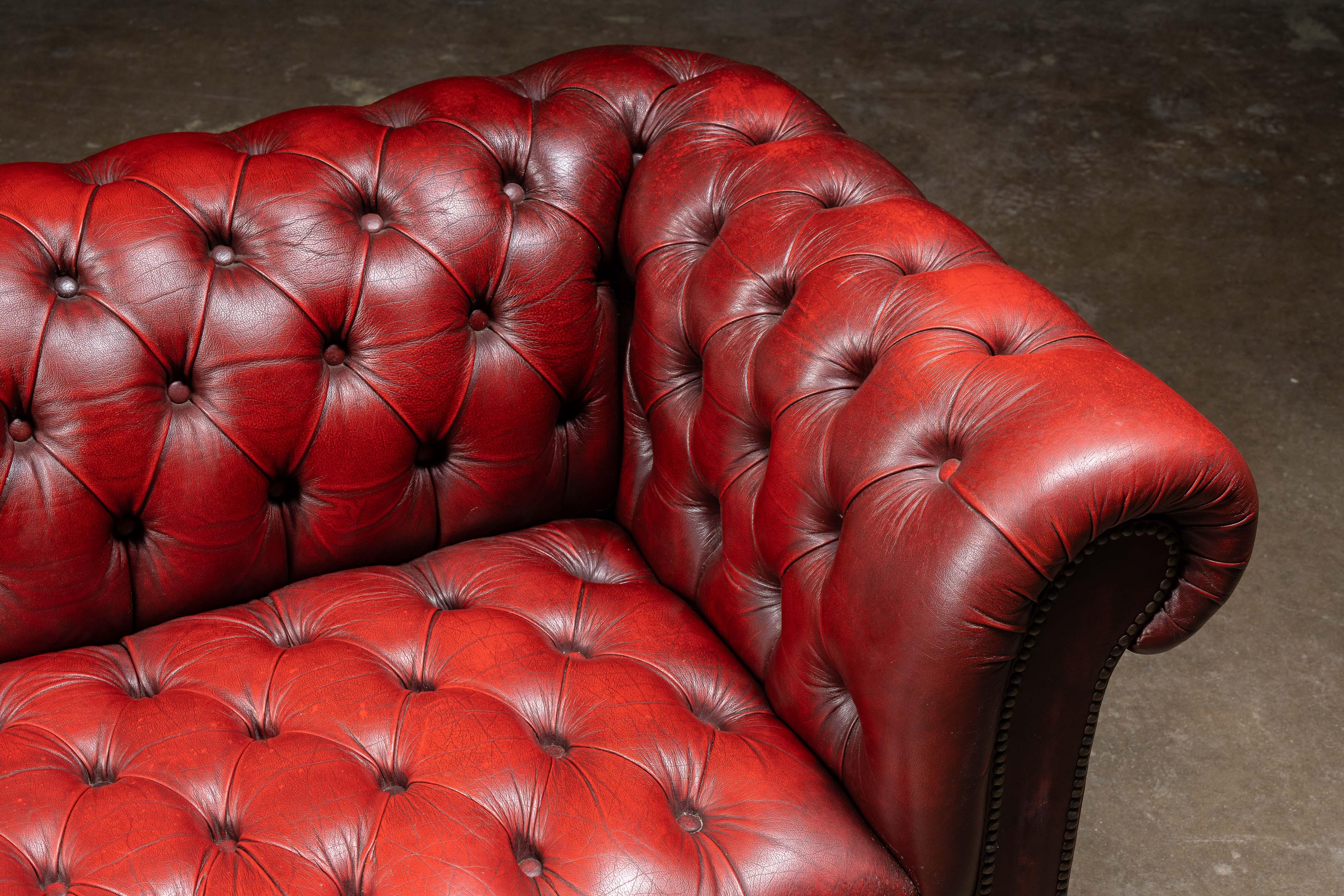 20th Century Vintage Tufted Leather Chesterfield Sofa in Red