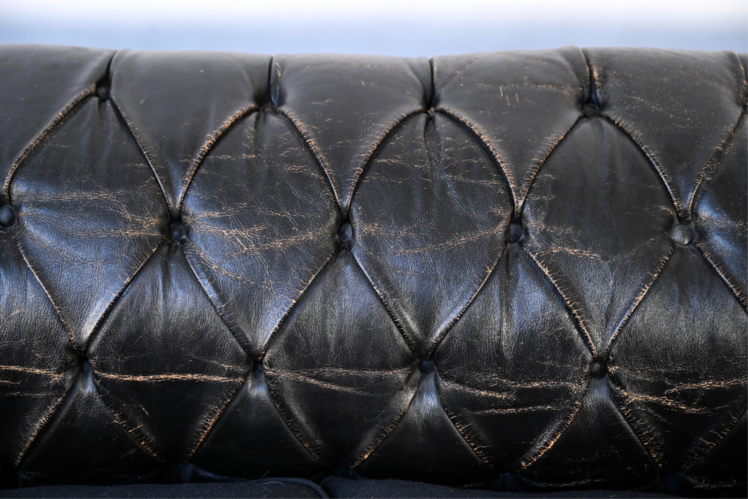 Vintage Tufted Leather Chesterfield Sofas, a Pair 8