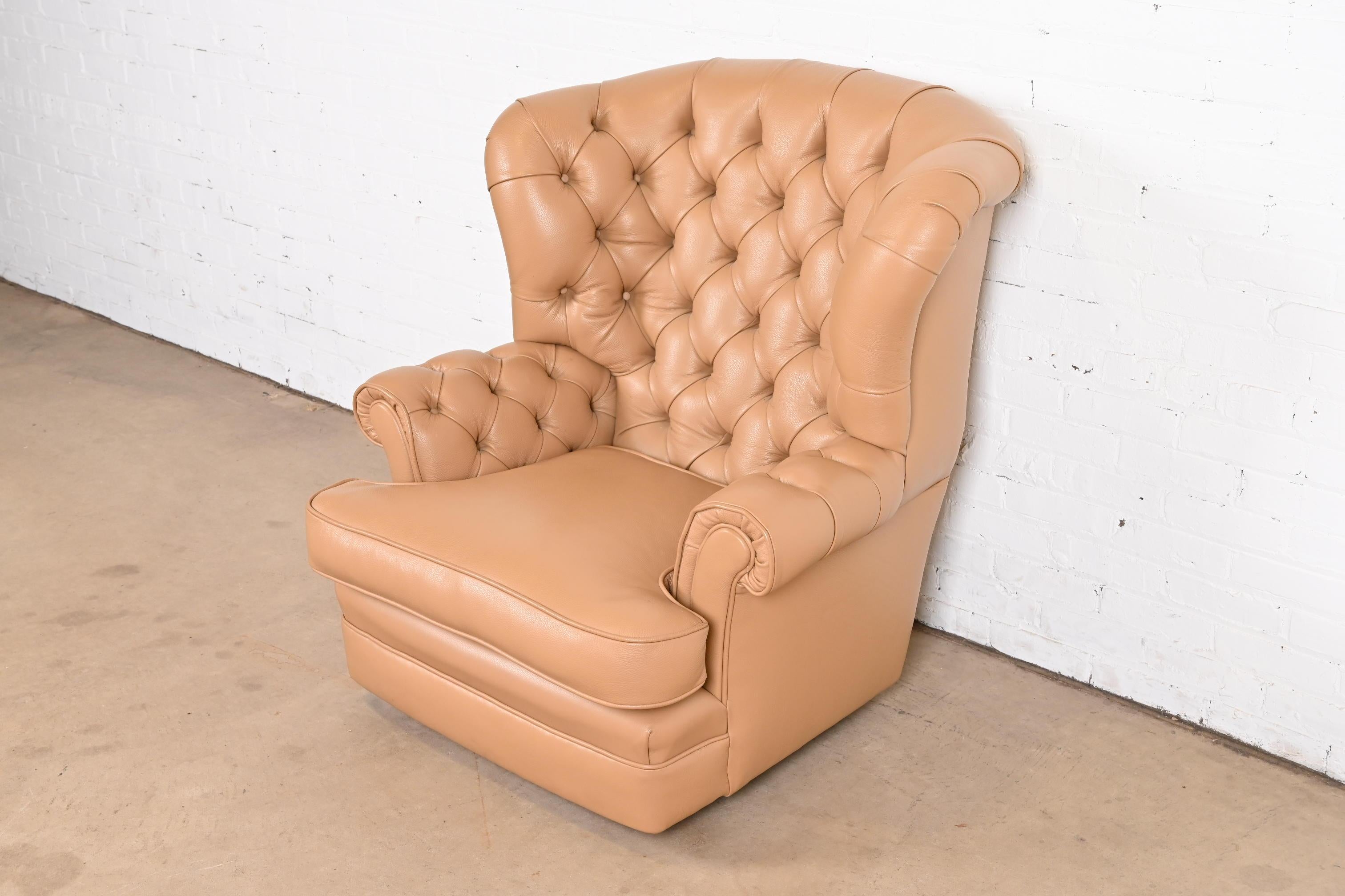 20th Century Vintage Tufted Leather Chesterfield Wingback Lounge Chair For Sale
