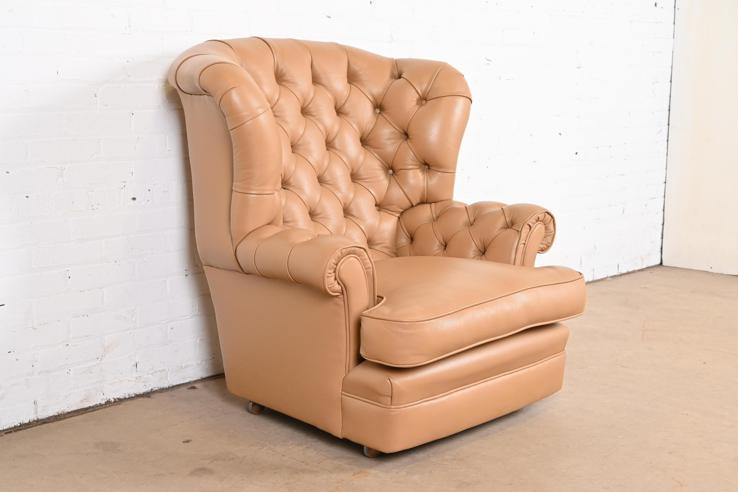 Vintage Tufted Leather Chesterfield Wingback Lounge Chair For Sale 1