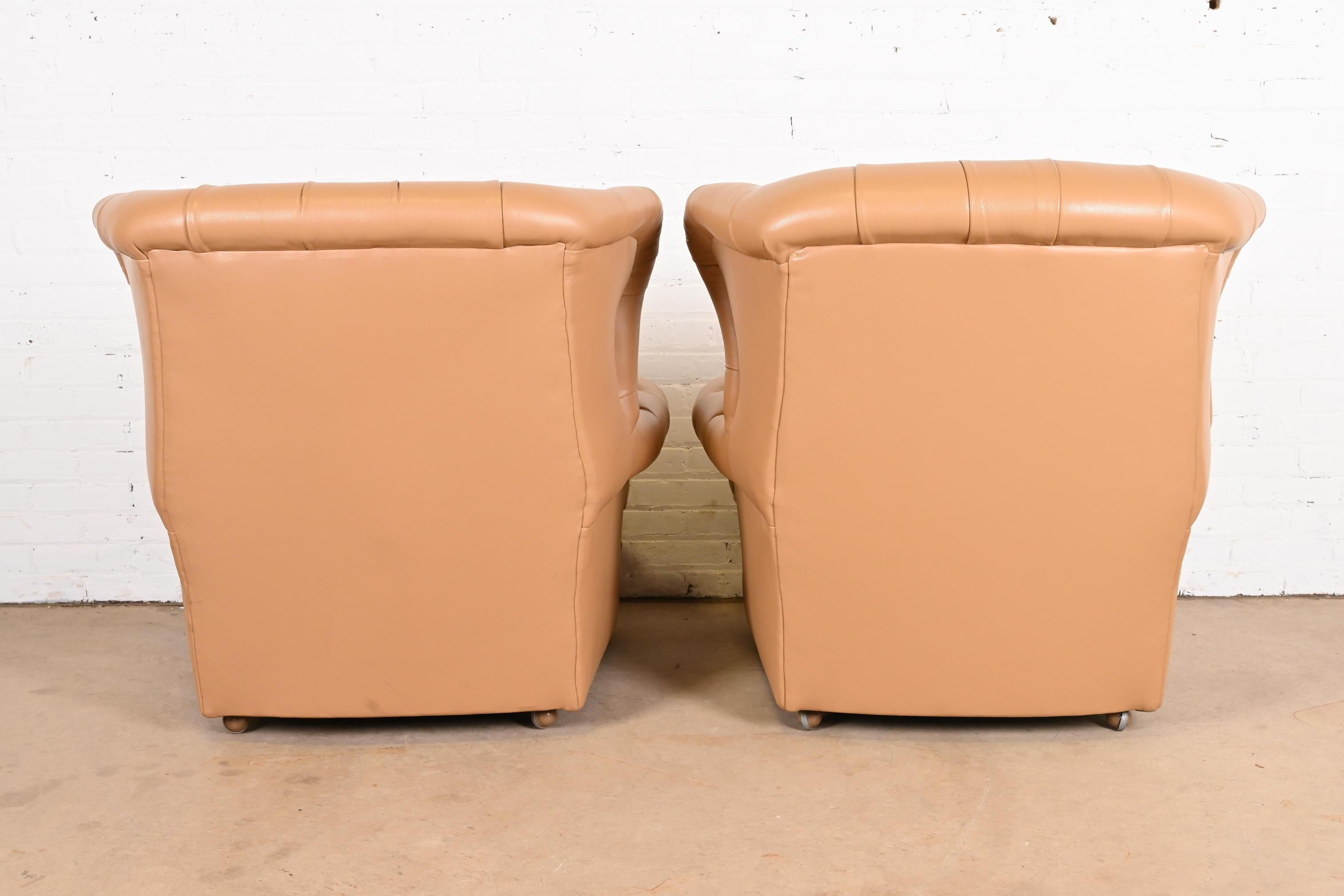 Vintage Tufted Leather Chesterfield Wingback Lounge Chairs, Pair For Sale 7