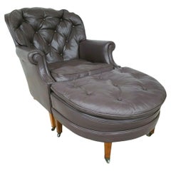 Retro Tufted Leather Lounge Chair & Ottoman by Hickory Chair Company