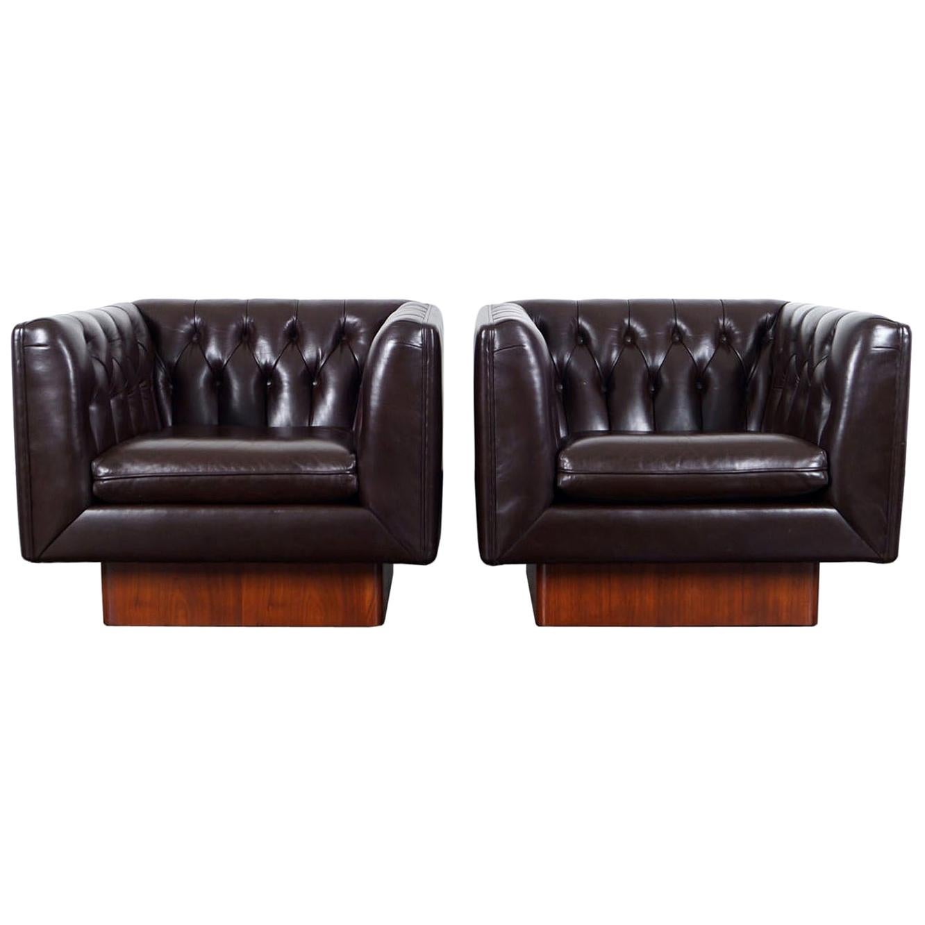 Vintage Tufted Leather Lounge Chairs by Milo Baughman