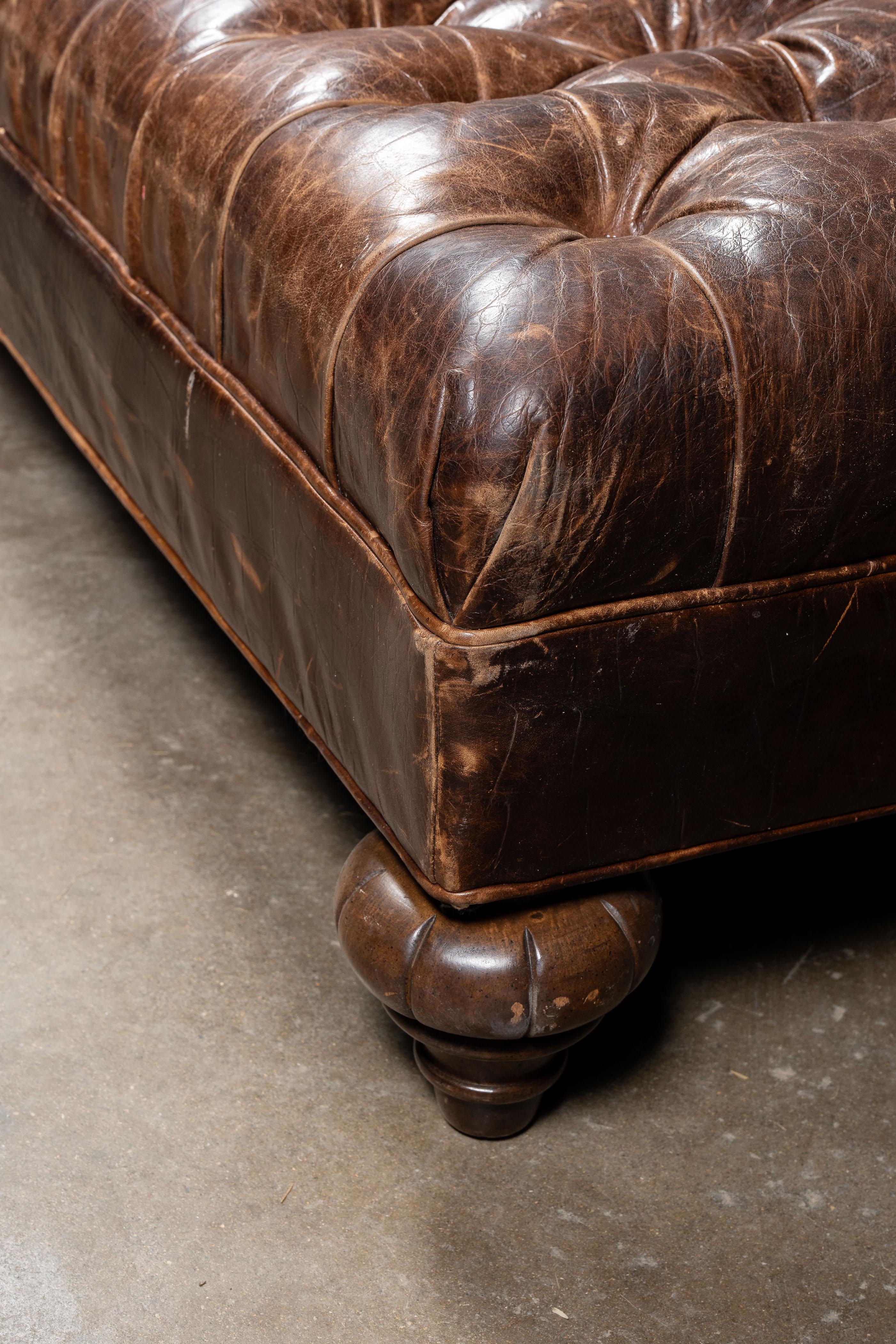 Vintage Tufted Leather Ottoman By Drexel Heritage in Brown For Sale 6