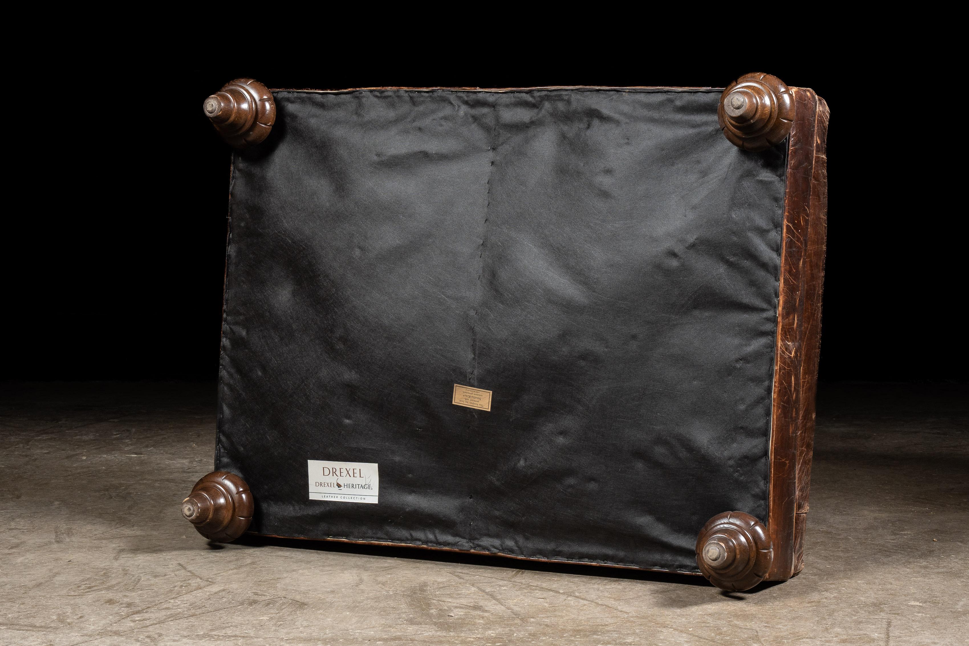 Vintage Tufted Leather Ottoman By Drexel Heritage in Brown For Sale 8