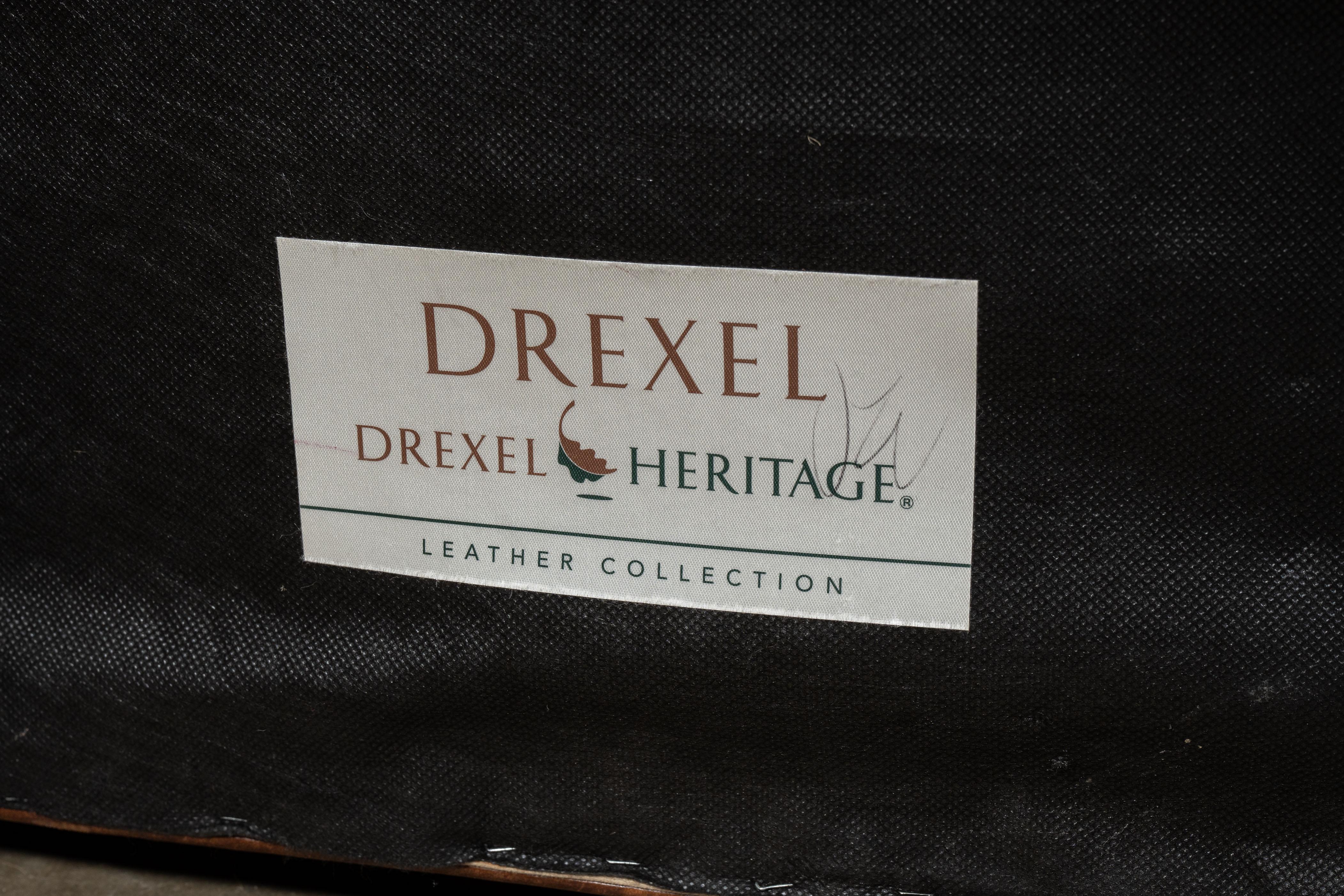 Vintage Tufted Leather Ottoman By Drexel Heritage in Brown For Sale 9
