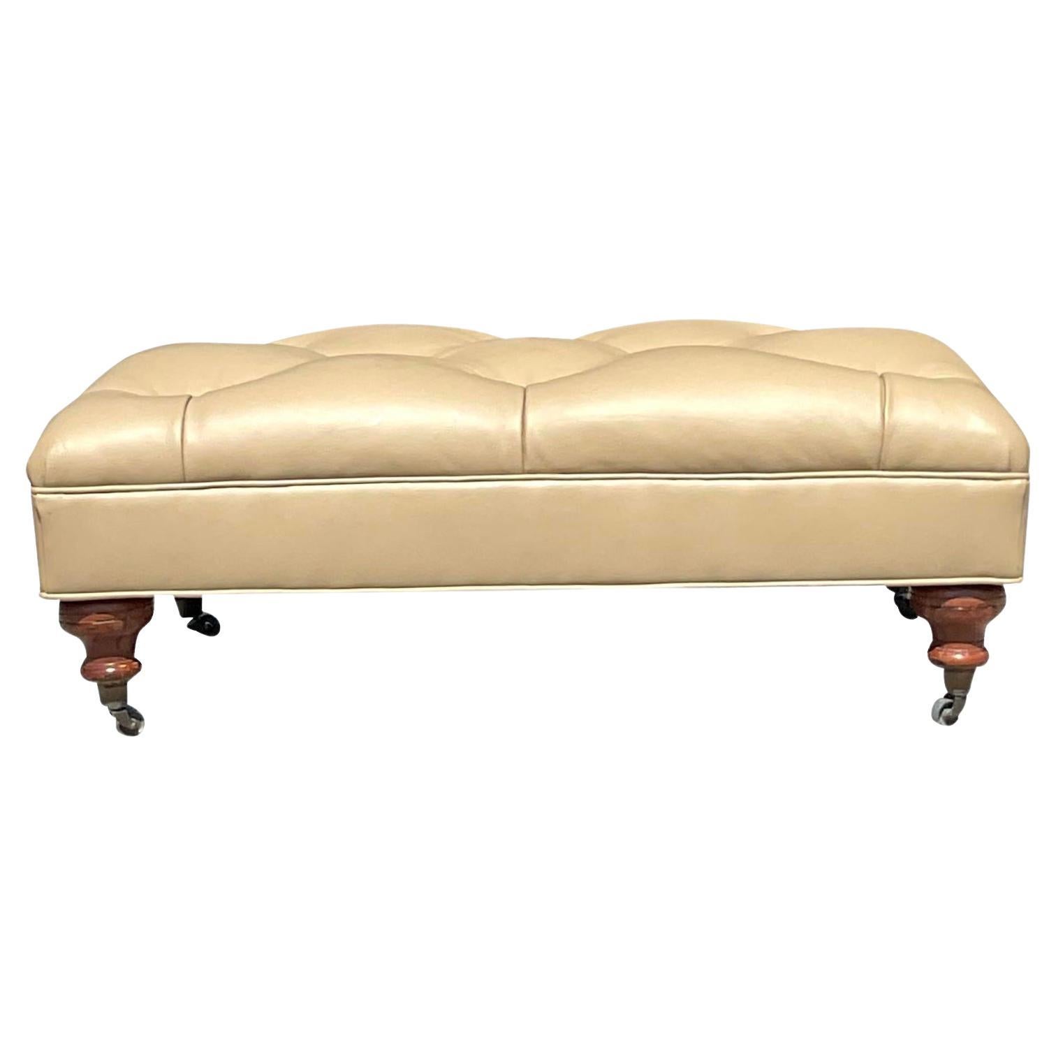 Vintage Tufted Leather Ottoman For Sale