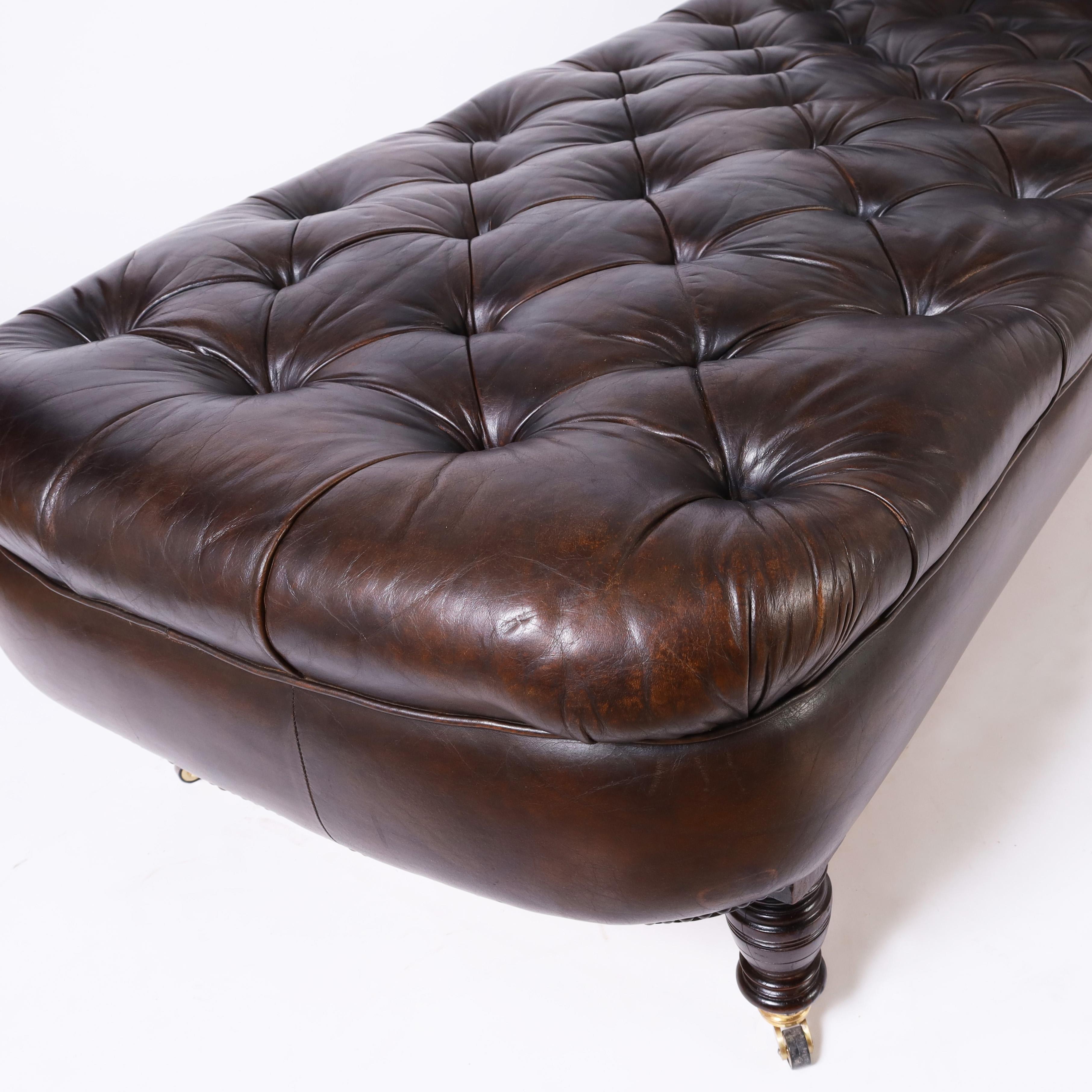 Vintage Tufted Leather Reclining Chaise Lounge In Good Condition For Sale In Palm Beach, FL