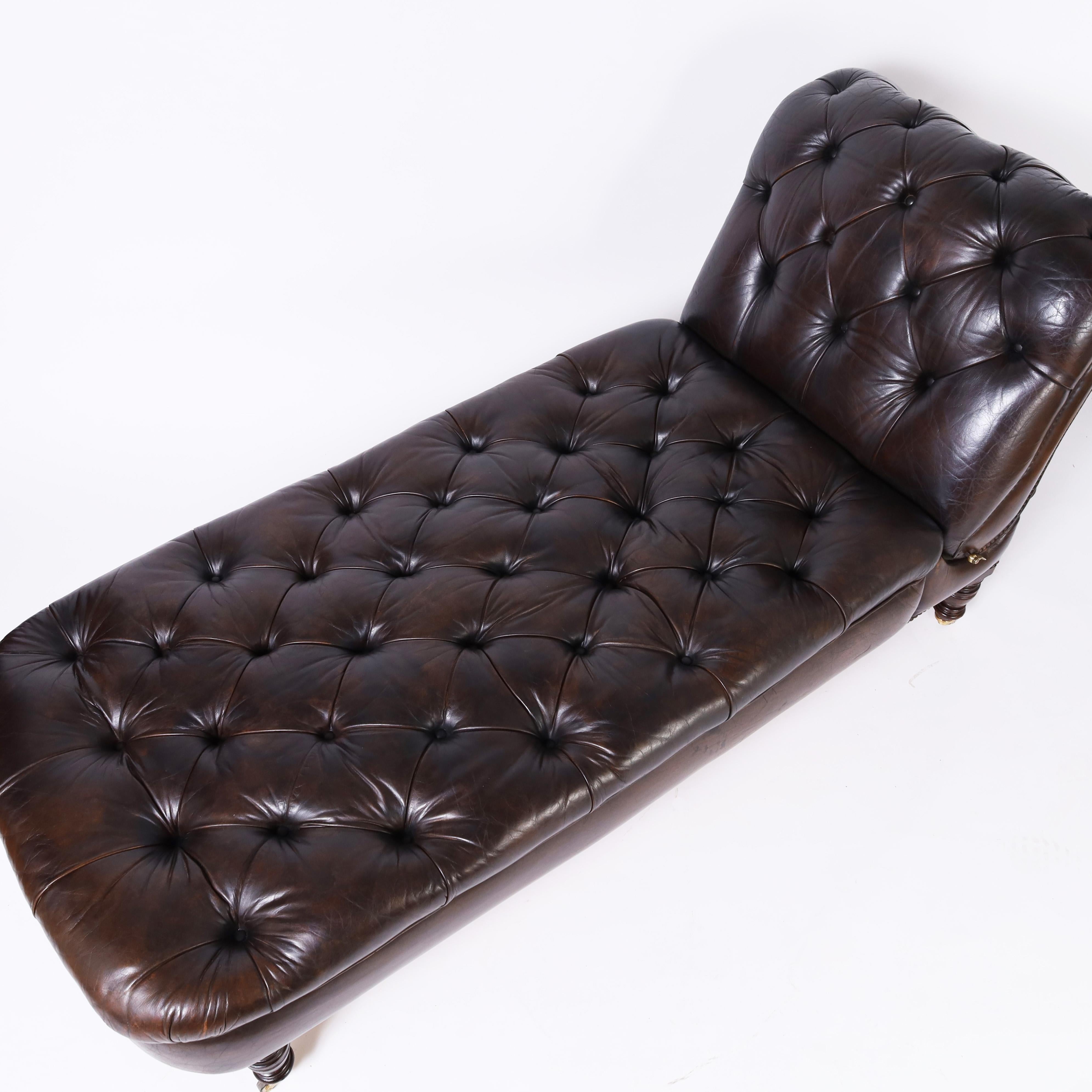 20th Century Vintage Tufted Leather Reclining Chaise Lounge For Sale