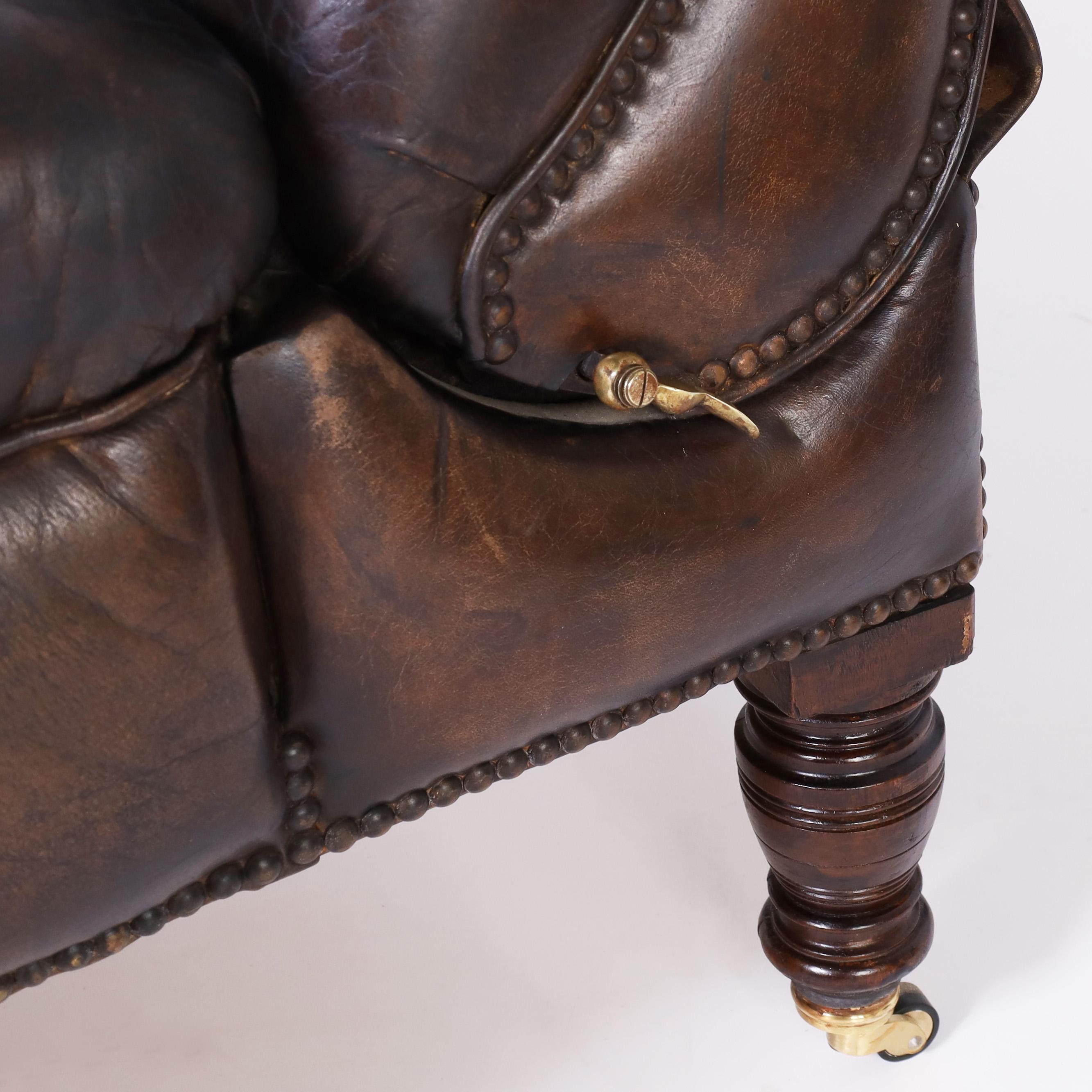 Vintage Tufted Leather Reclining Chaise Lounge For Sale 1
