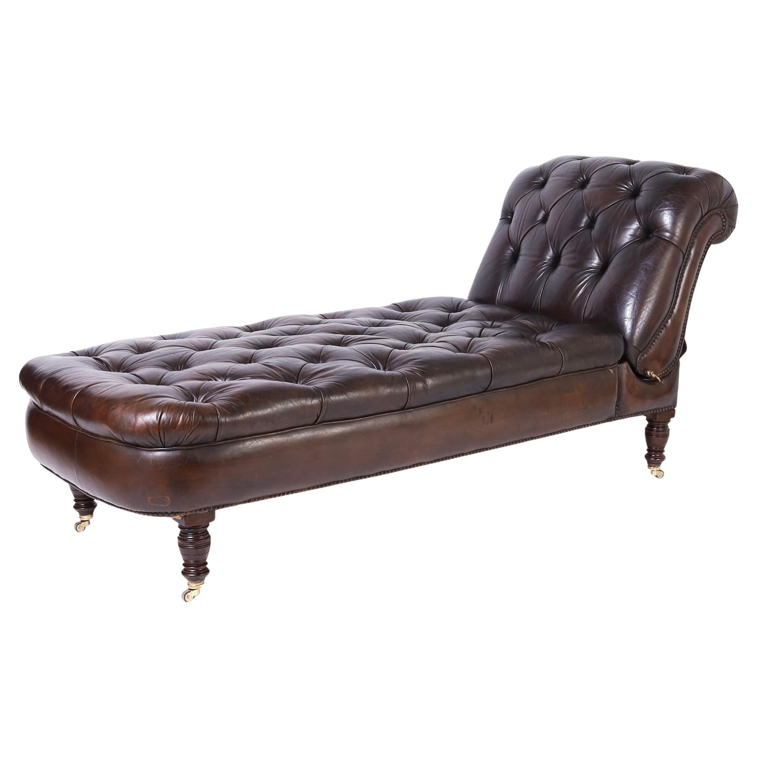 Vintage Tufted Leather Reclining Chaise Lounge