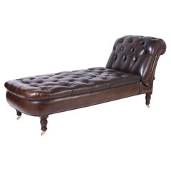 Vintage Tufted Leather Reclining Chaise Lounge