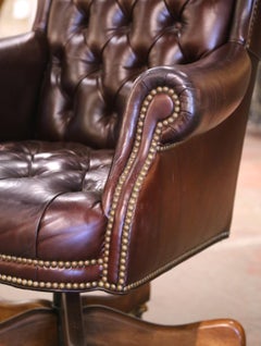 Vintage Tufted Leather Swivel-Tilt Desk Armchair on Casters by Hancock & Moore