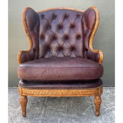 Vintage Tufted Leather Wingback Chair