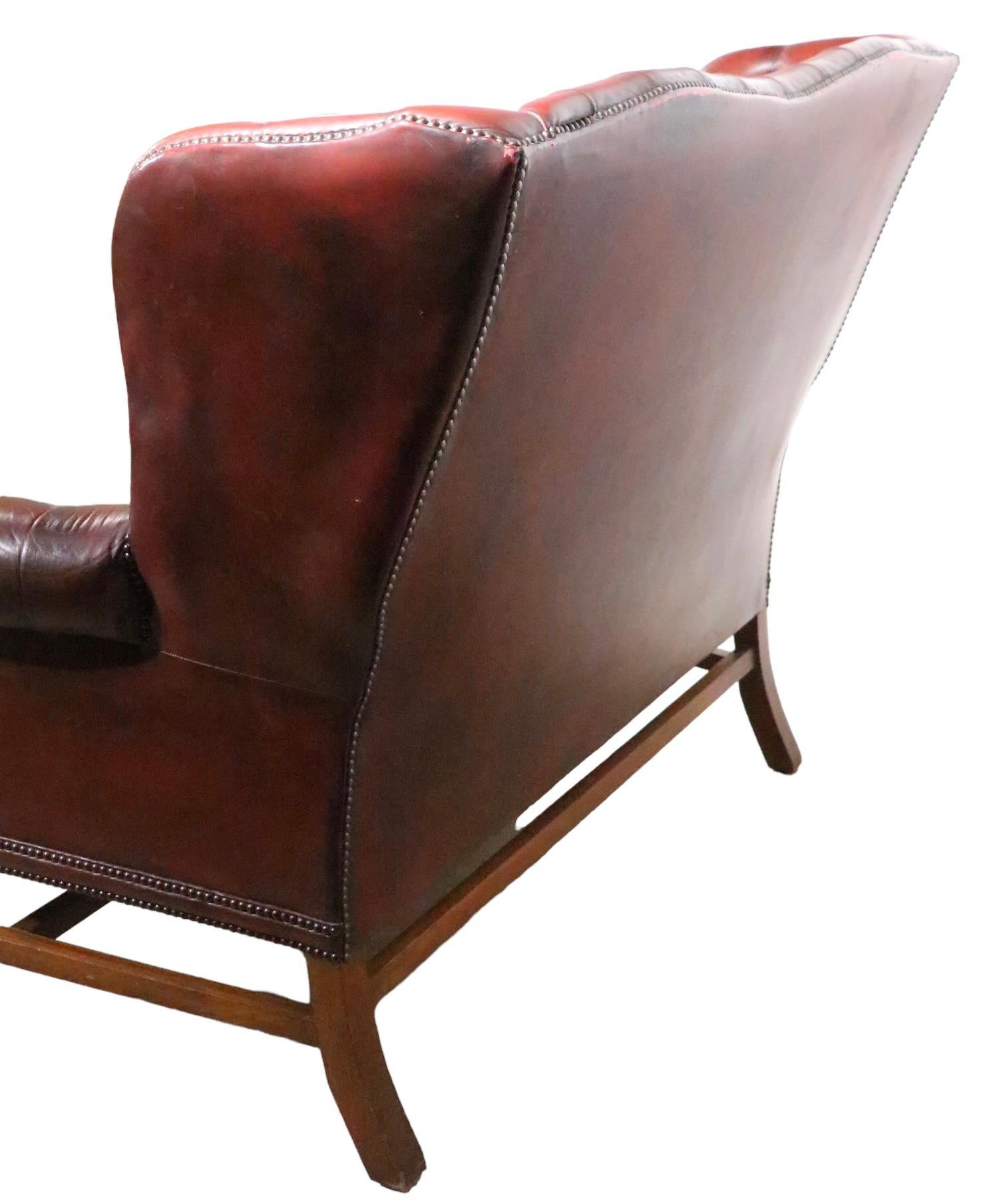 Vintage Tufted Leather Wingback Loveseat Sofa 1