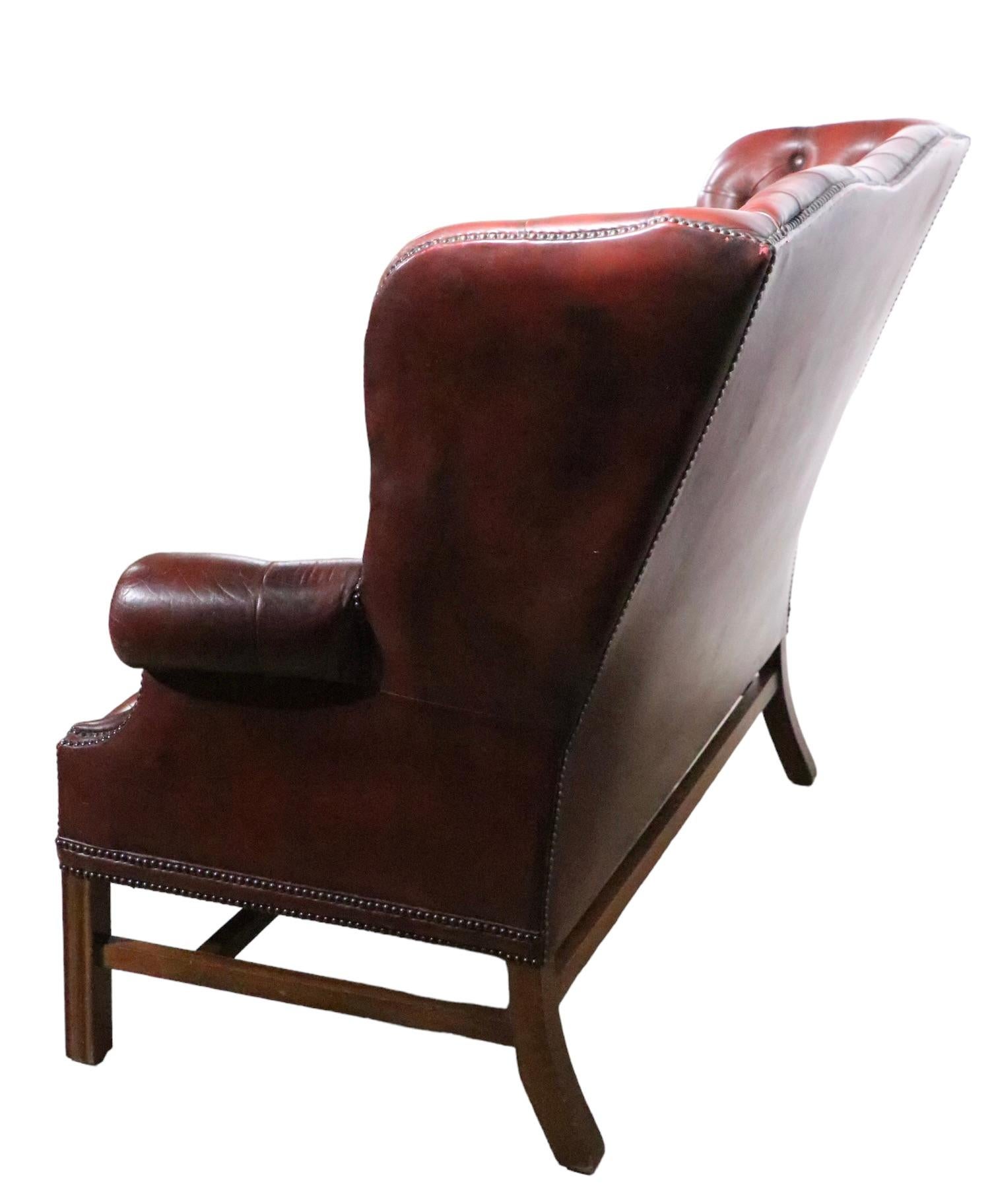 Vintage Tufted Leather Wingback Loveseat Sofa 2