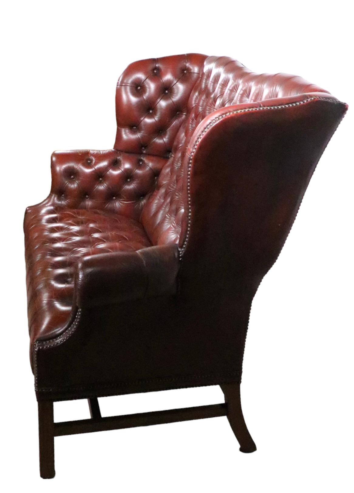 Vintage Tufted Leather Wingback Loveseat Sofa 11