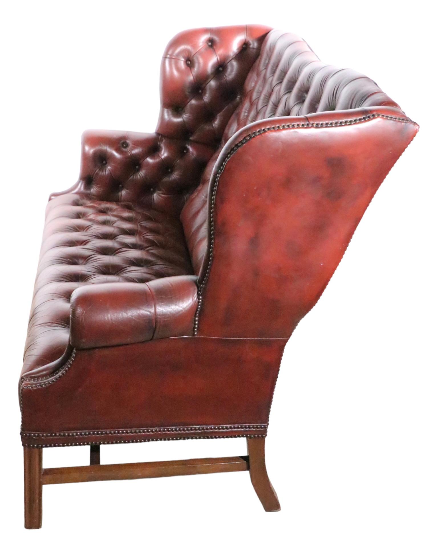 American Vintage Tufted Leather Wingback Loveseat Sofa