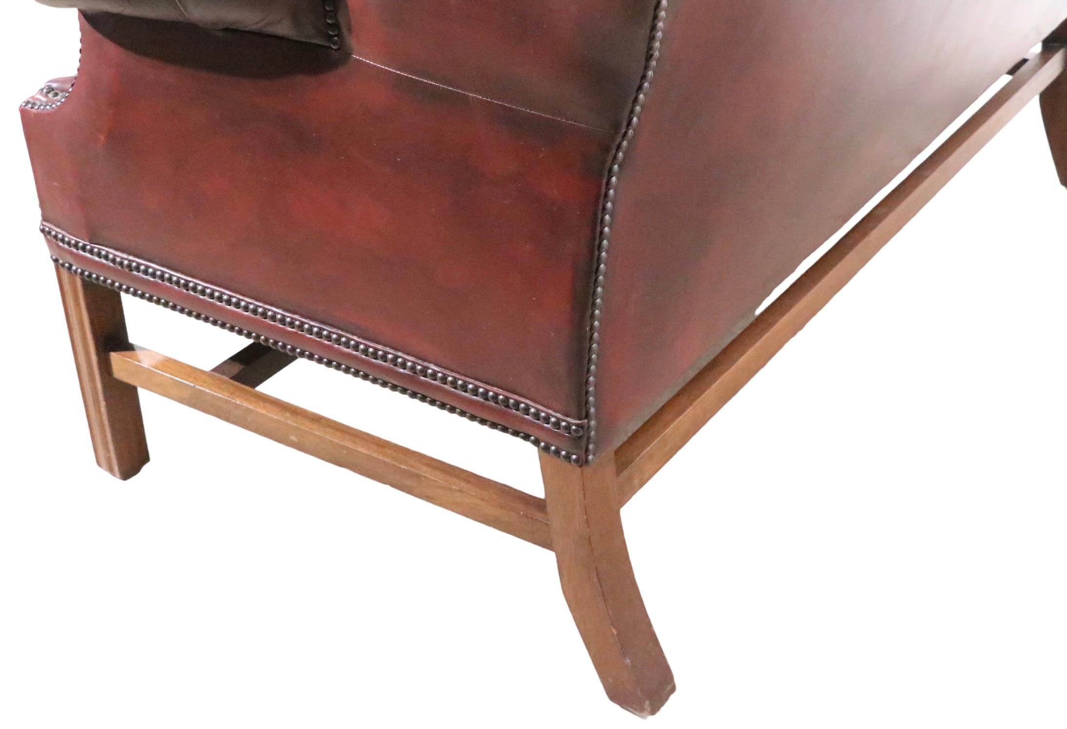 20th Century Vintage Tufted Leather Wingback Loveseat Sofa
