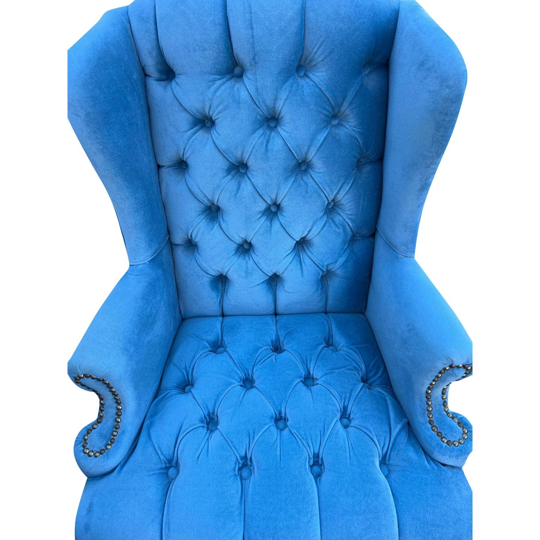 Vintage getuftete Queen Anne-Stühle in pulverblauem Vintage-Beistell- oder Akzentstühle- ein Paar im Angebot 4