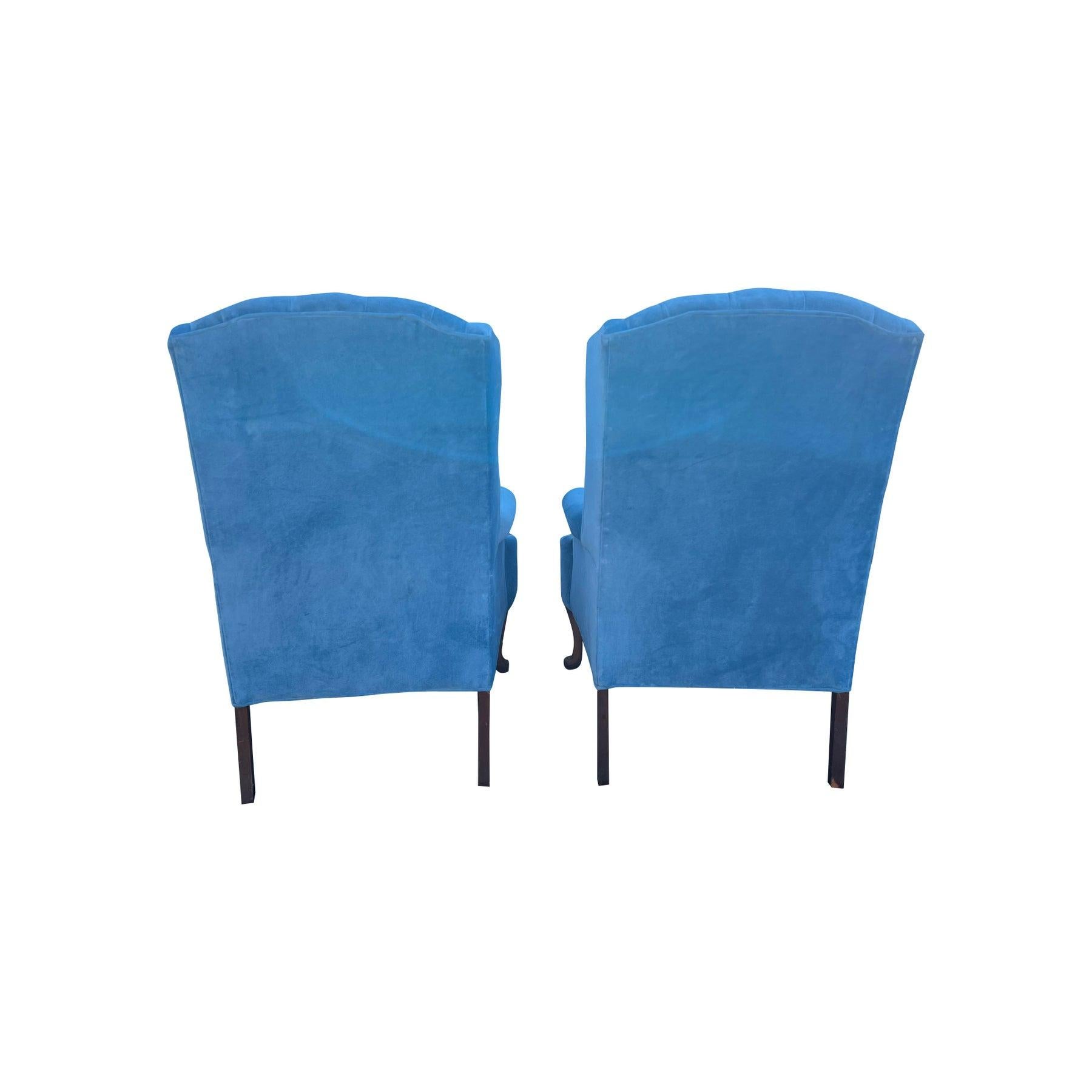 Vintage getuftete Queen Anne-Stühle in pulverblauem Vintage-Beistell- oder Akzentstühle- ein Paar im Angebot 1