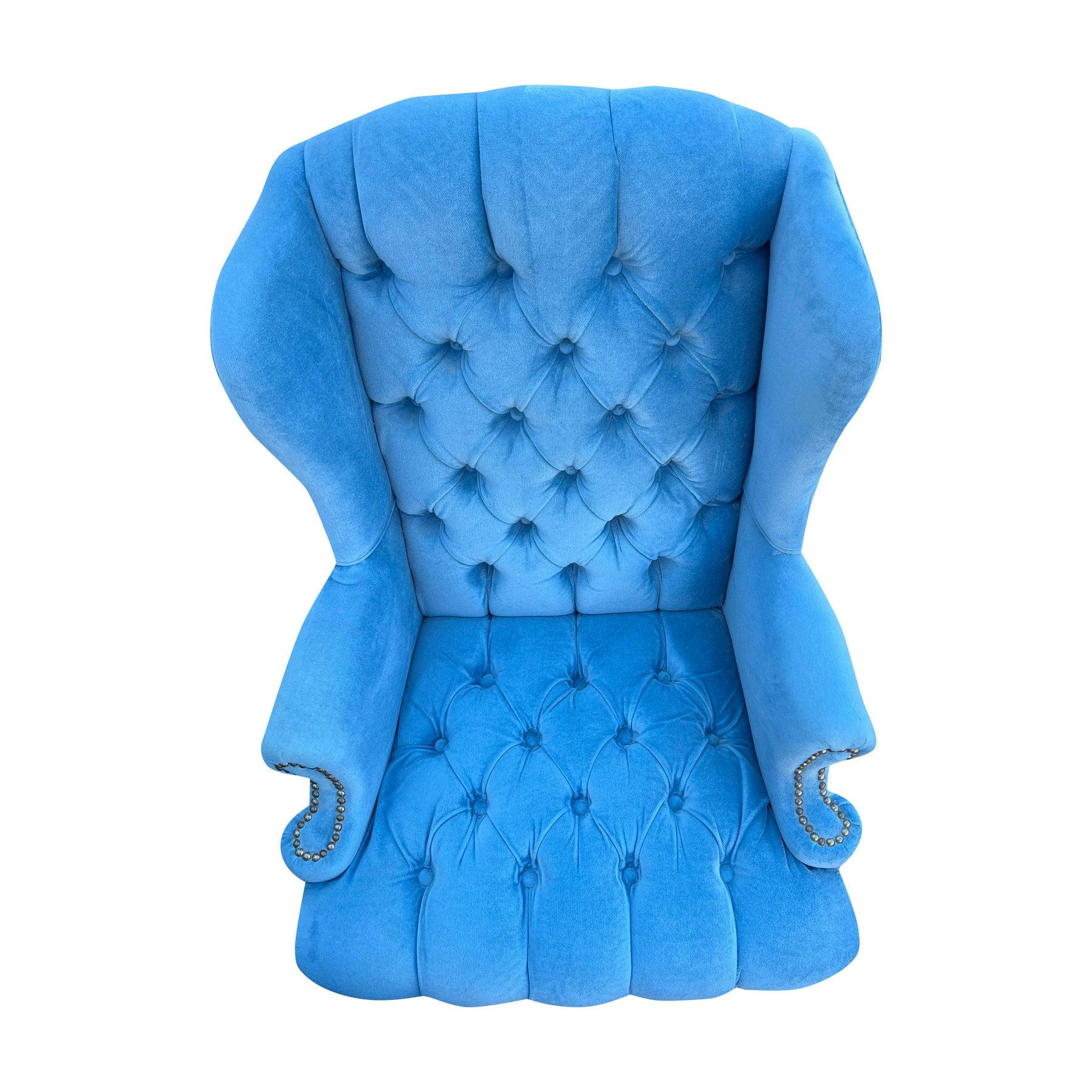 Vintage getuftete Queen Anne-Stühle in pulverblauem Vintage-Beistell- oder Akzentstühle- ein Paar im Angebot 3