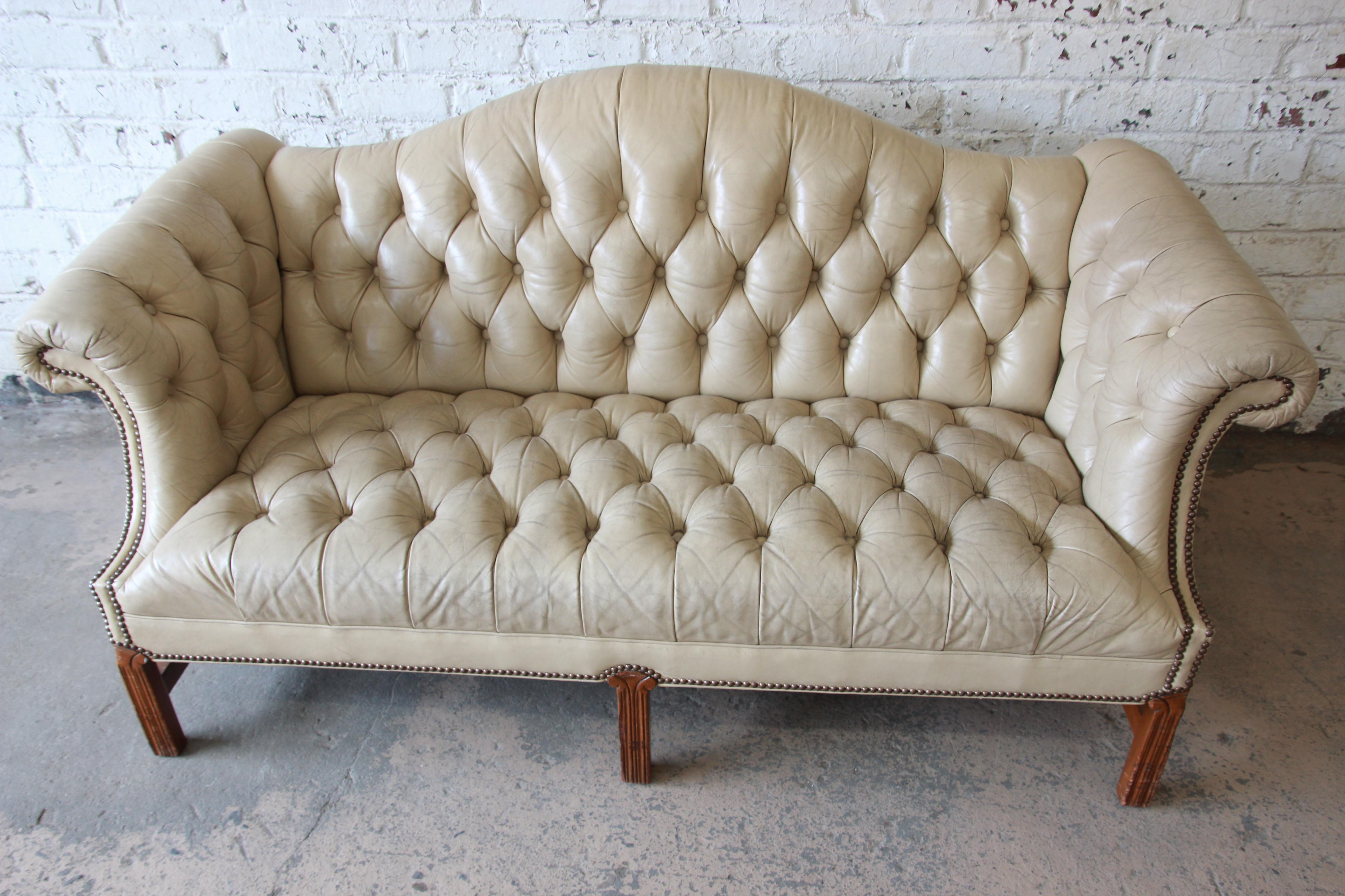 20th Century Vintage Tufted Tan Leather Chesterfield Sofa