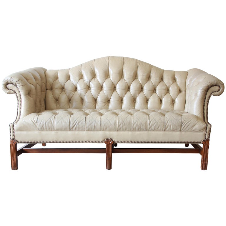 Vintage Tufted Tan Leather Chesterfield, Retro Tufted Sofa