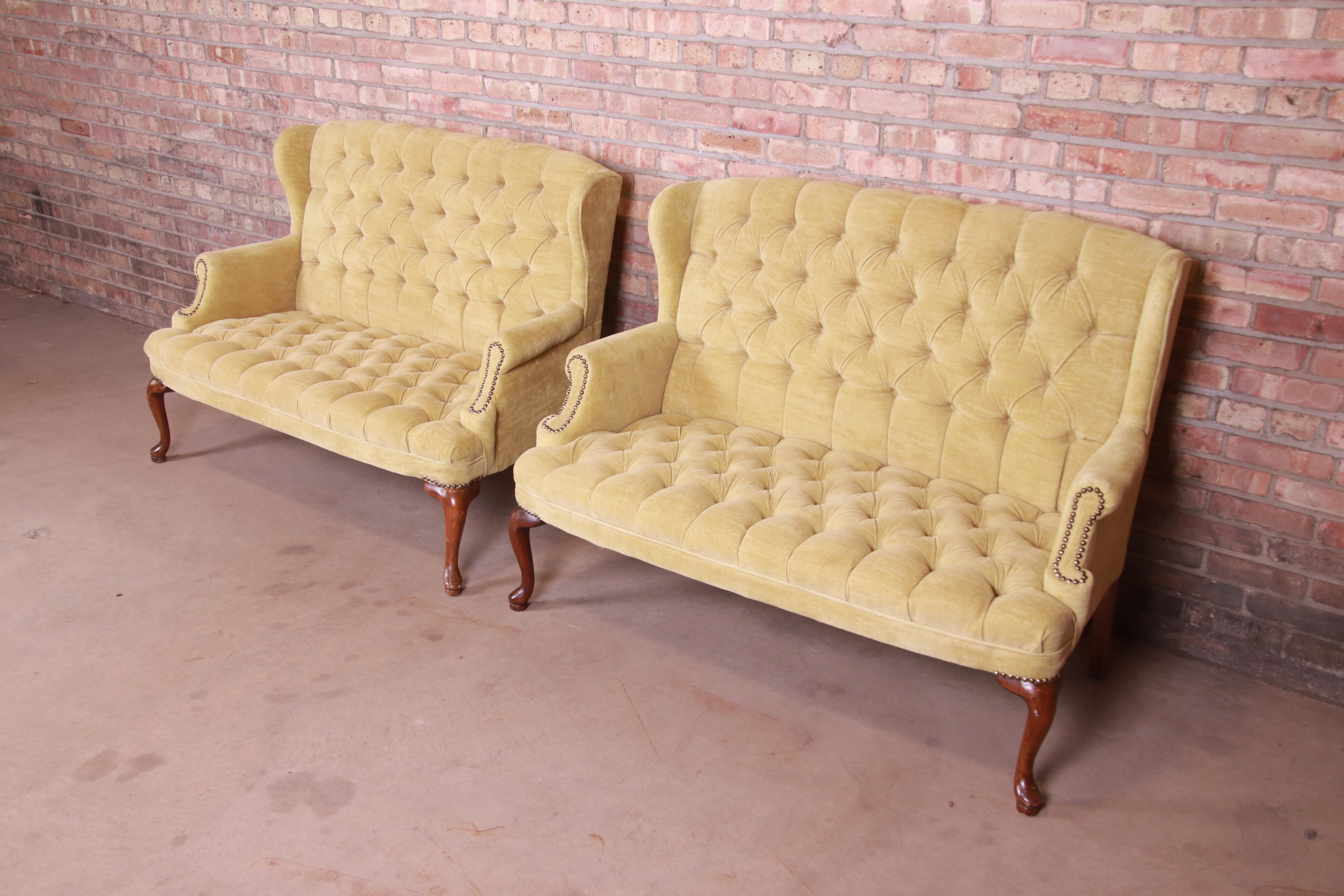 20th Century Vintage Tufted Velvet Chesterfield Love Seats, Pair