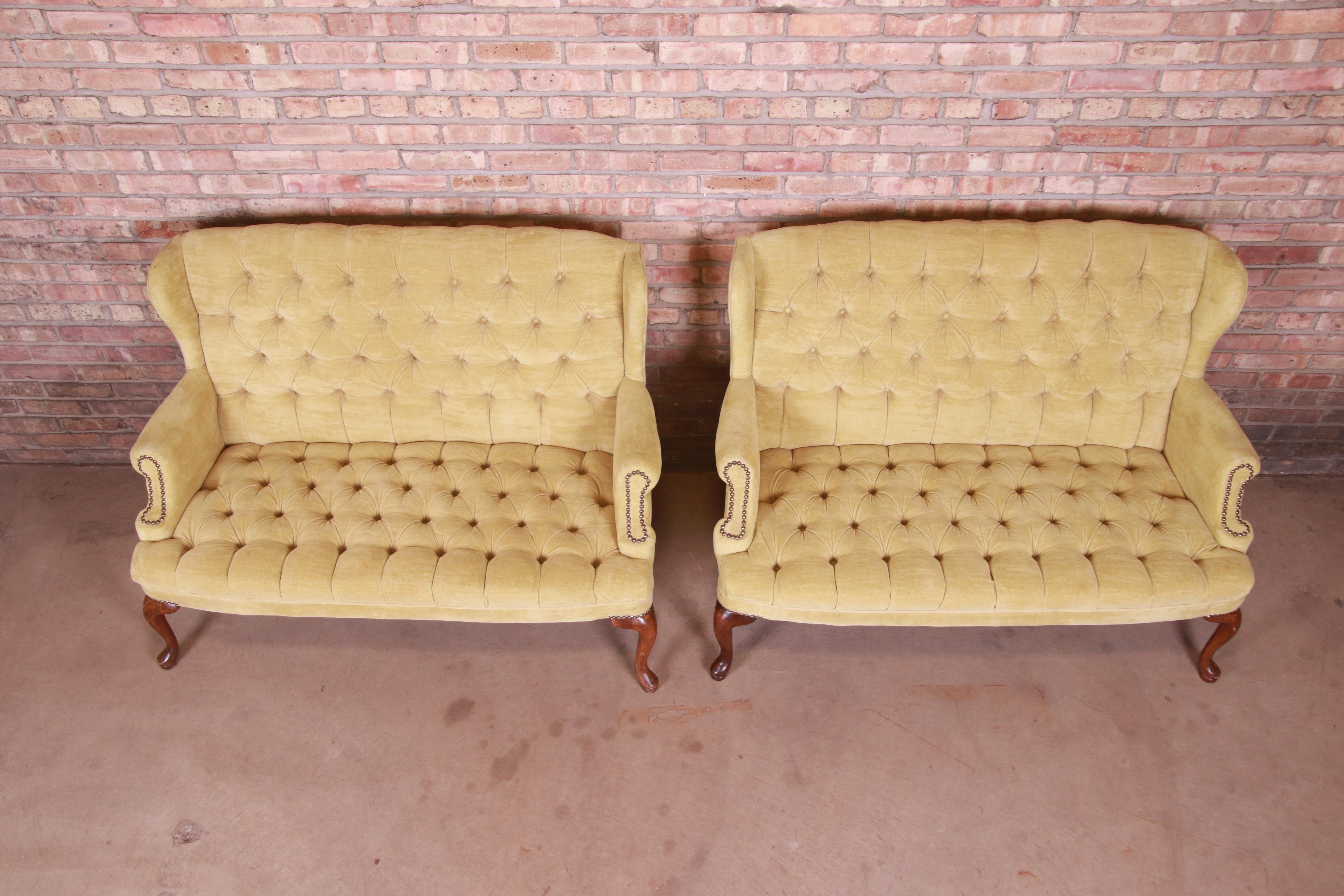 Vintage Tufted Velvet Chesterfield Love Seats, Pair 3